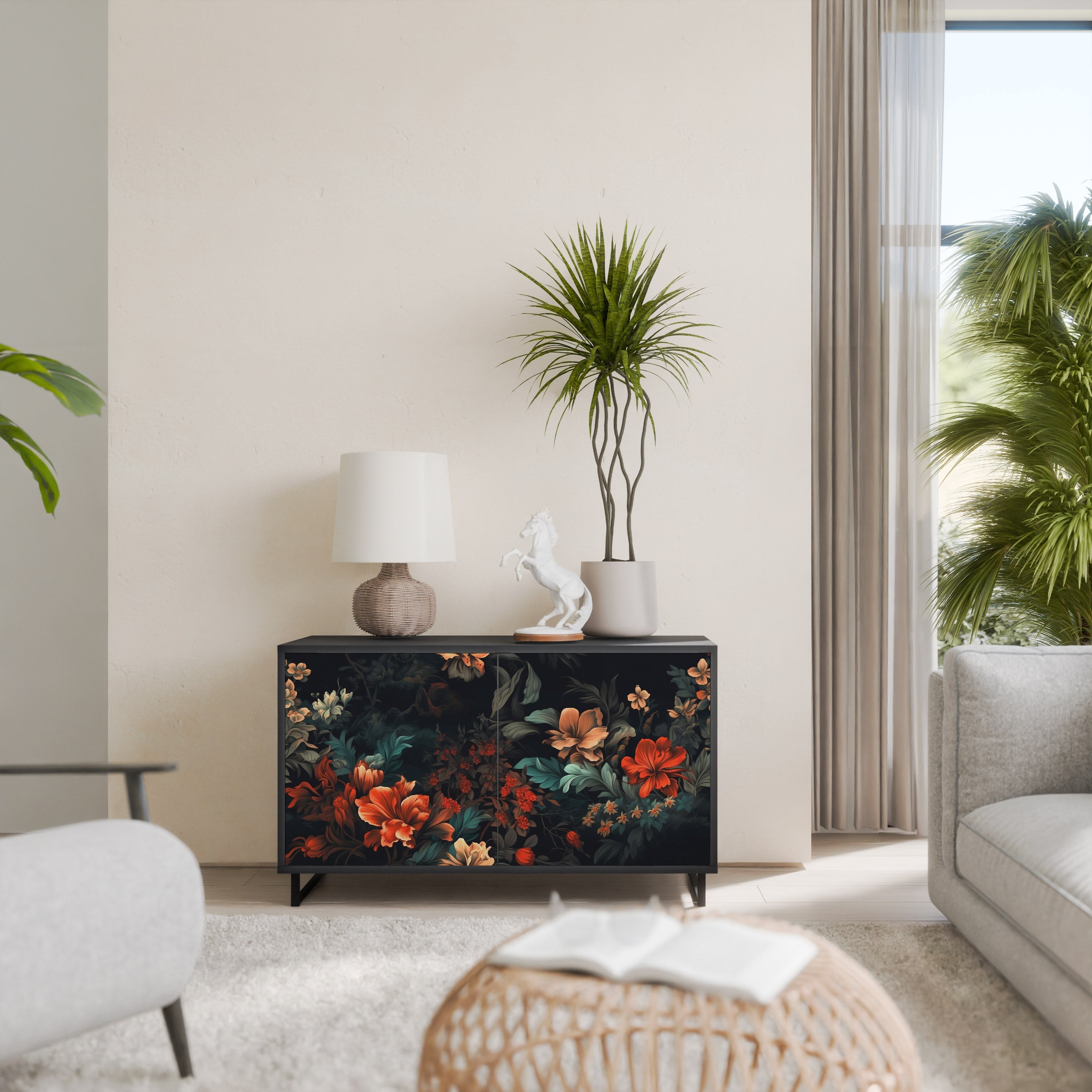 IMAGINARY BLOSSOM Aparador de 2 Portas em Acabamento Preto