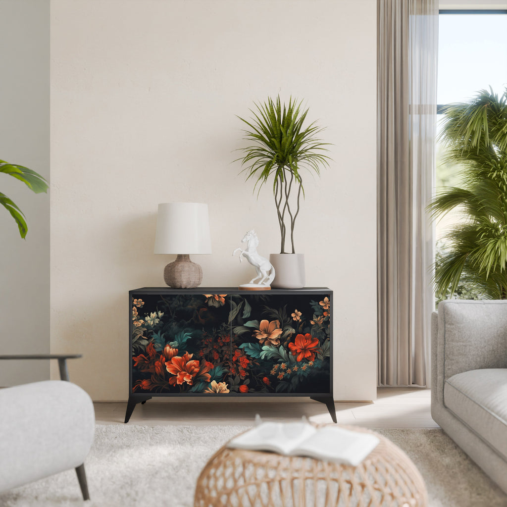 IMAGINARY BLOSSOM Aparador de 2 Portas em Acabamento Preto