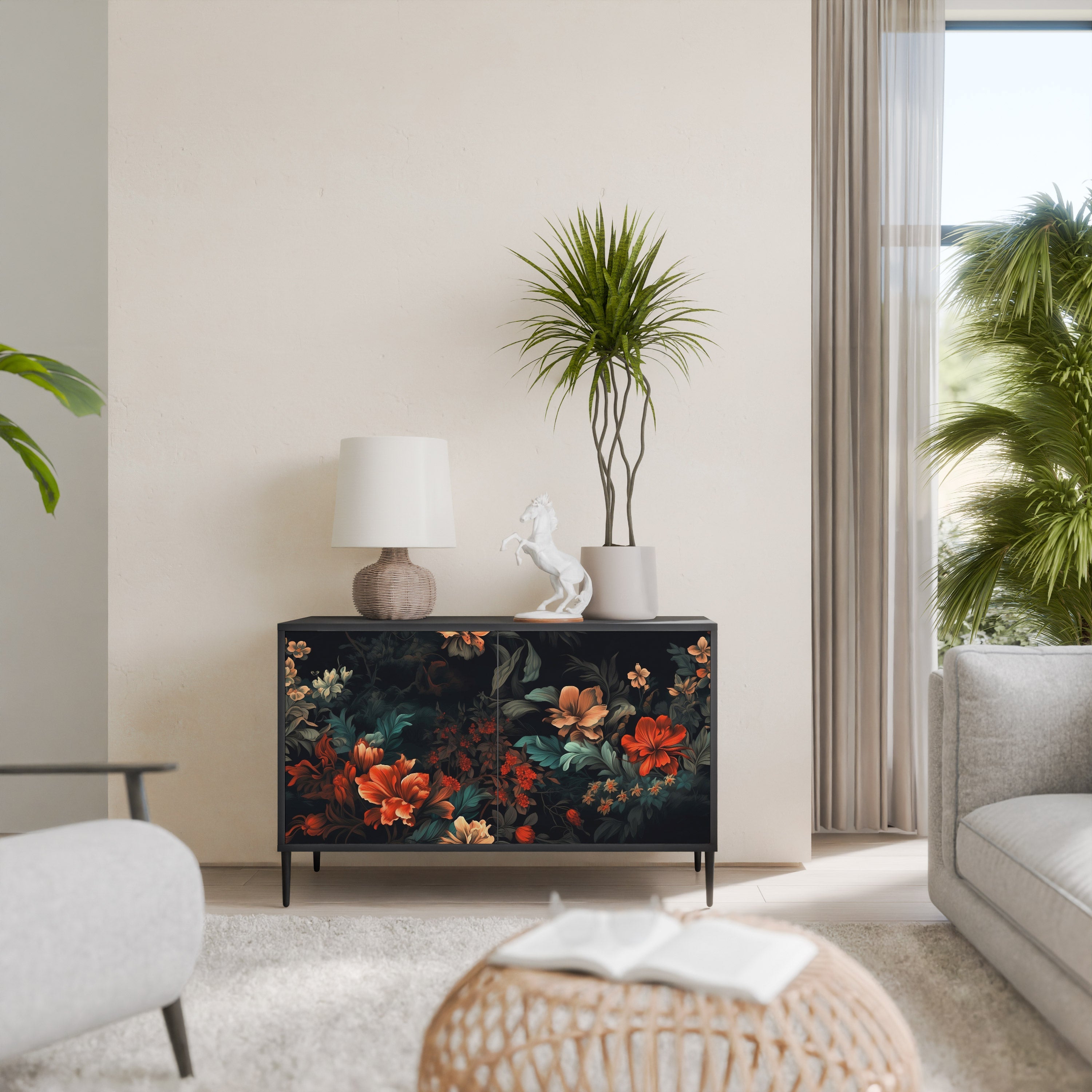 IMAGINARY BLOSSOM Aparador de 2 Portas em Acabamento Preto