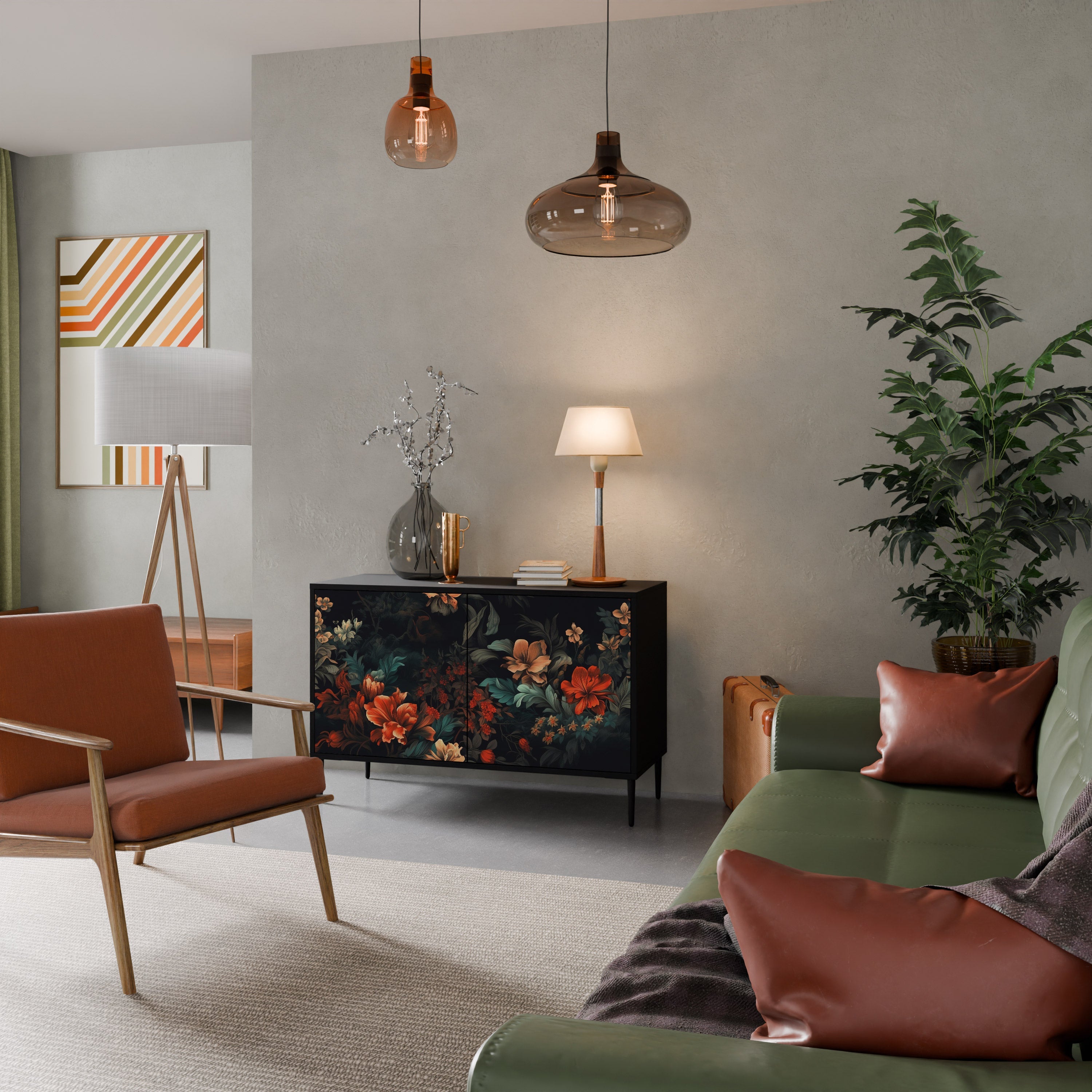 IMAGINARY BLOSSOM Aparador de 2 Portas em Acabamento Preto