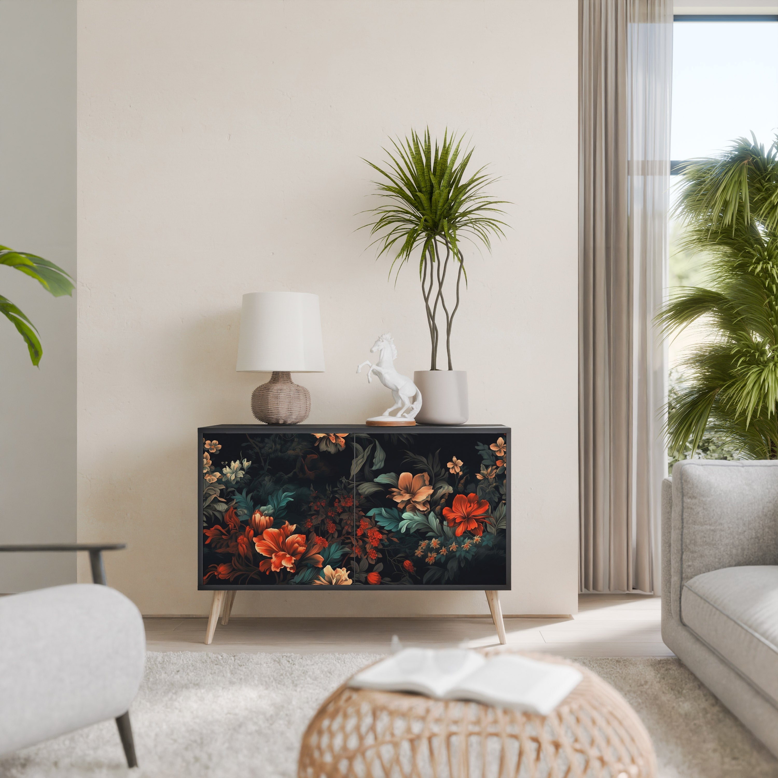 IMAGINARY BLOSSOM Aparador de 2 Portas em Acabamento Preto