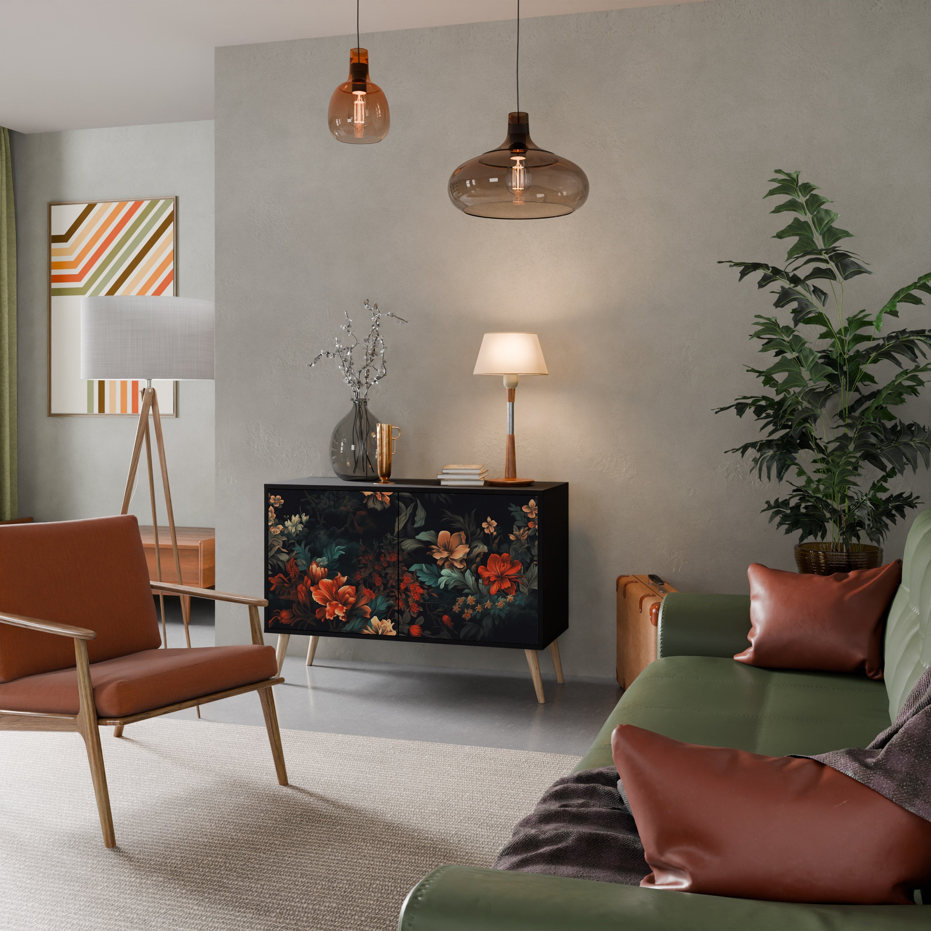 IMAGINARY BLOSSOM Aparador de 2 Portas em Acabamento Preto