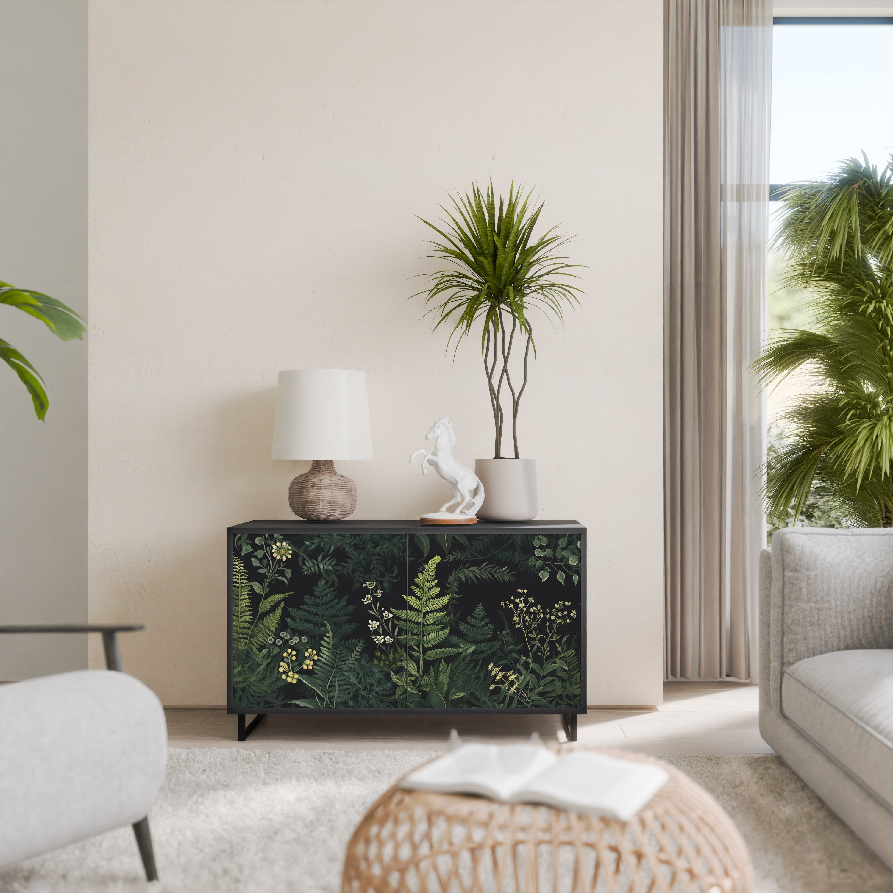 FERN FLOWERS 2-Door Sideboard in Black Finish
