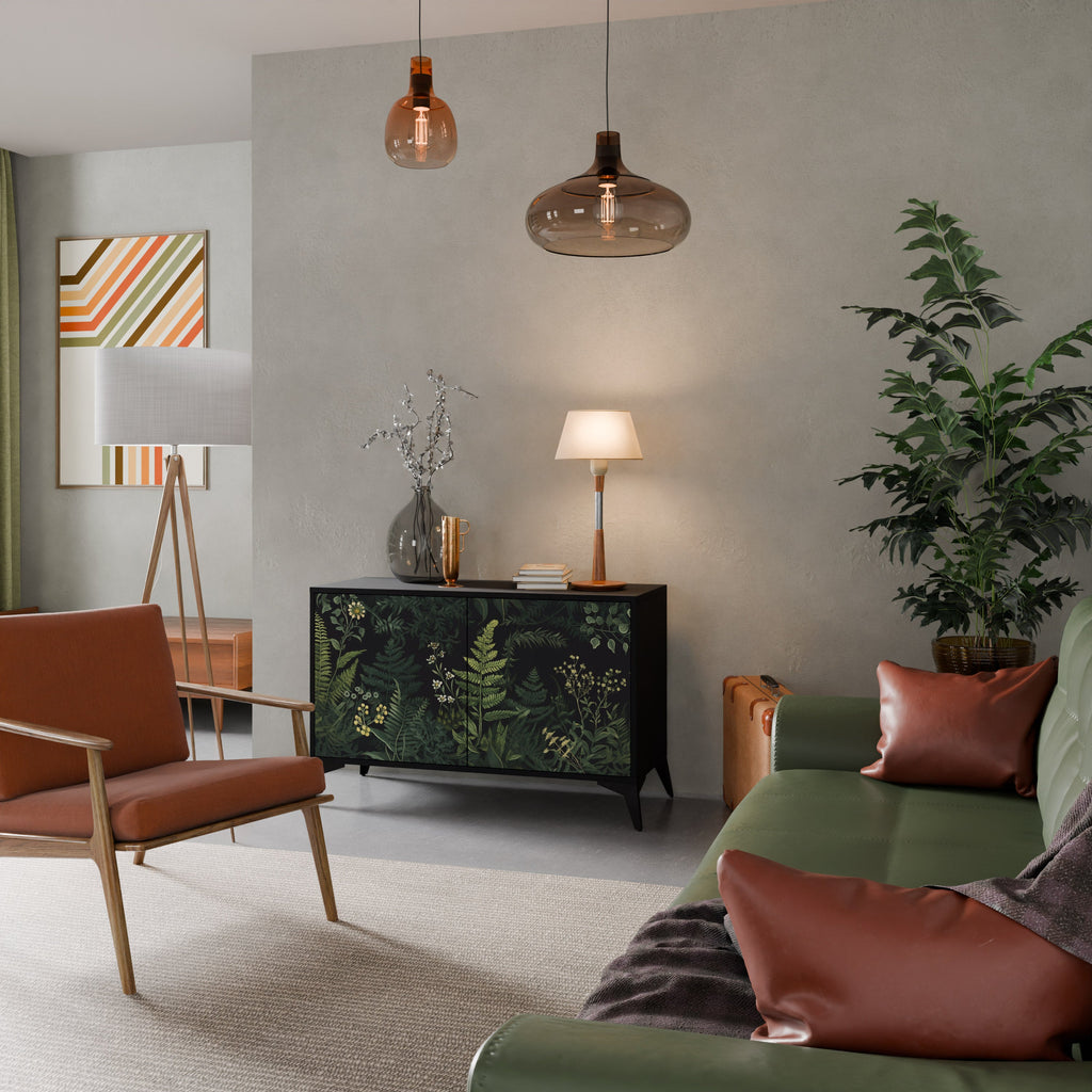 FERN FLOWERS 2-Door Sideboard in Black Finish