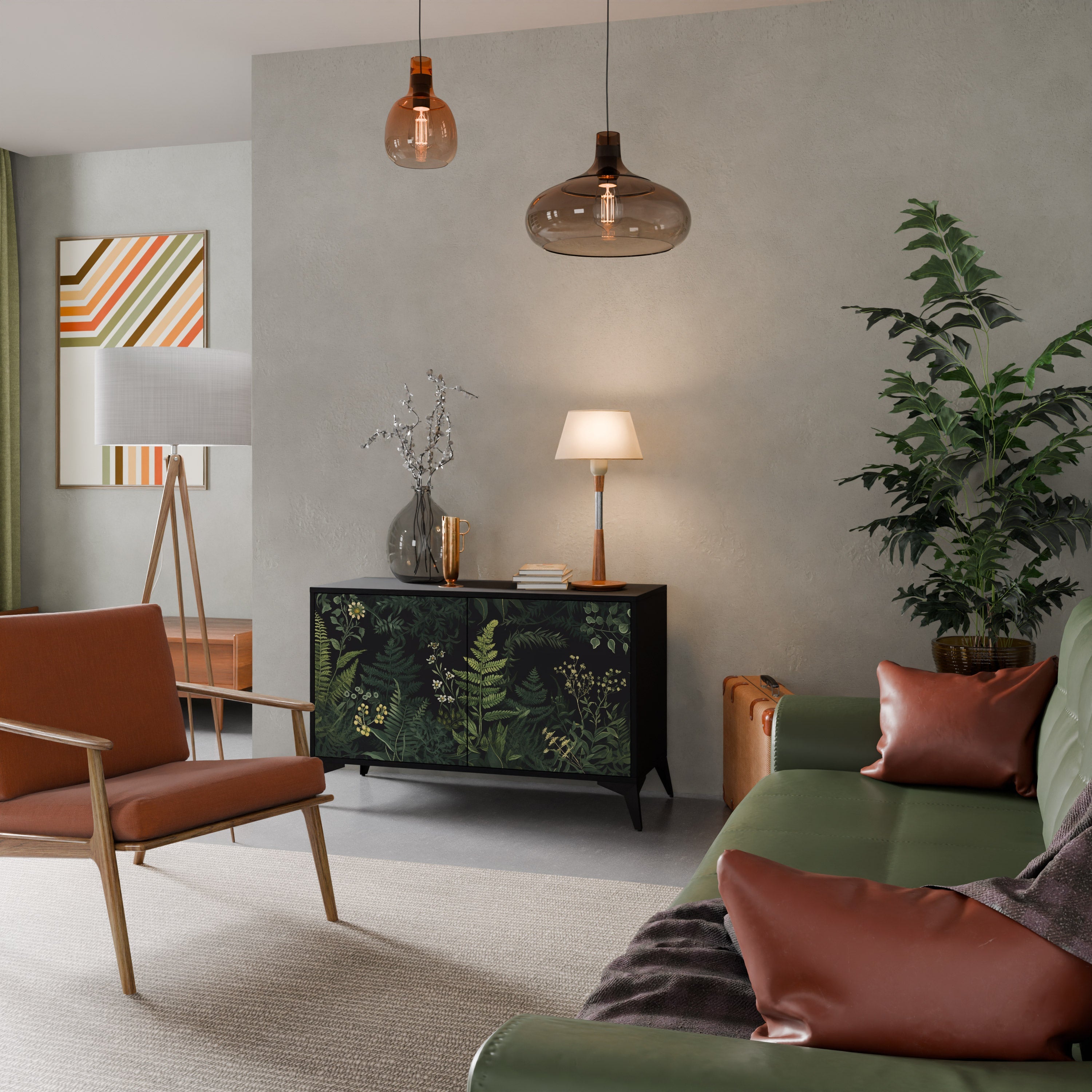 FERN FLOWERS 2-Door Sideboard in Black Finish