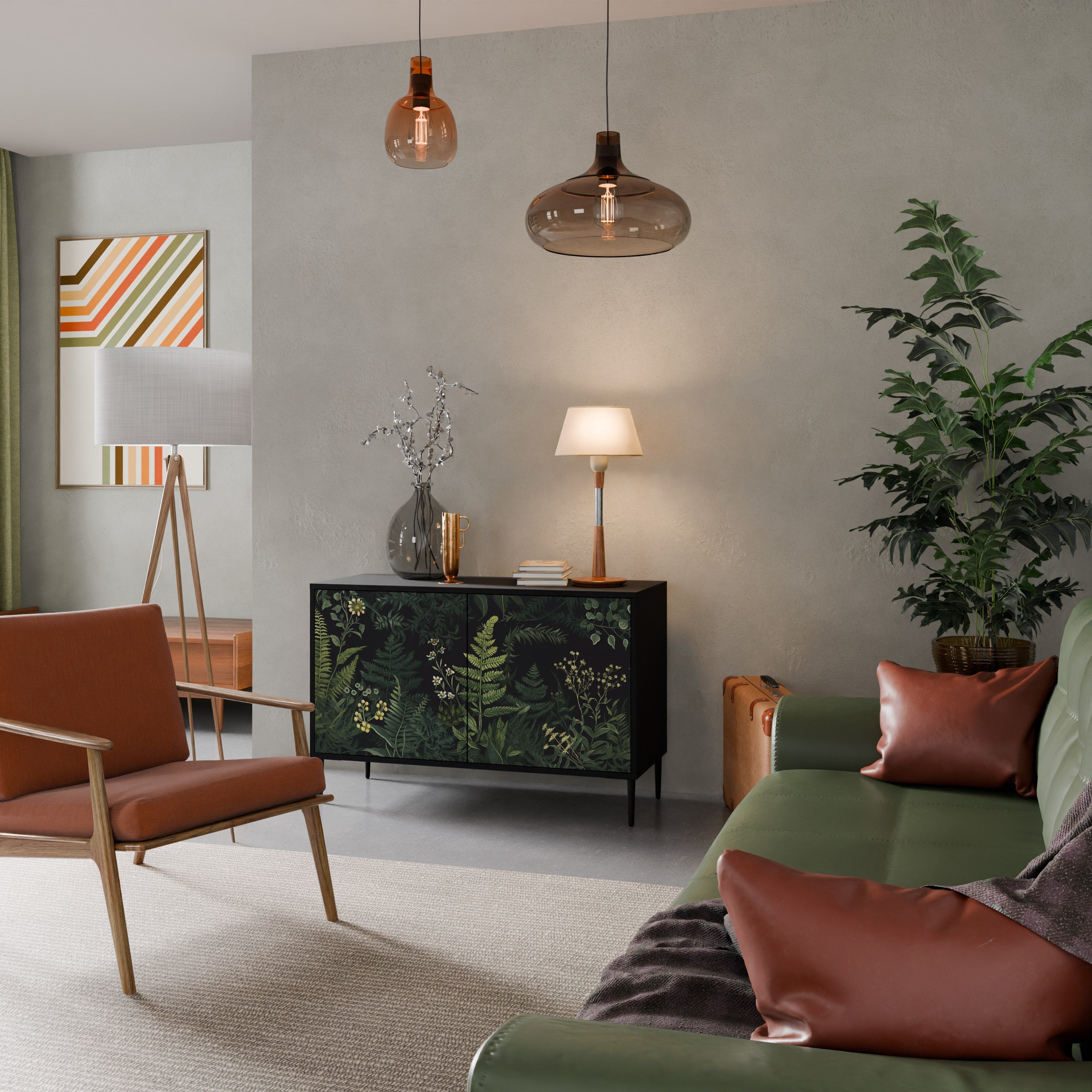 FERN FLOWERS Aparador de 2 Portas em Acabamento Preto