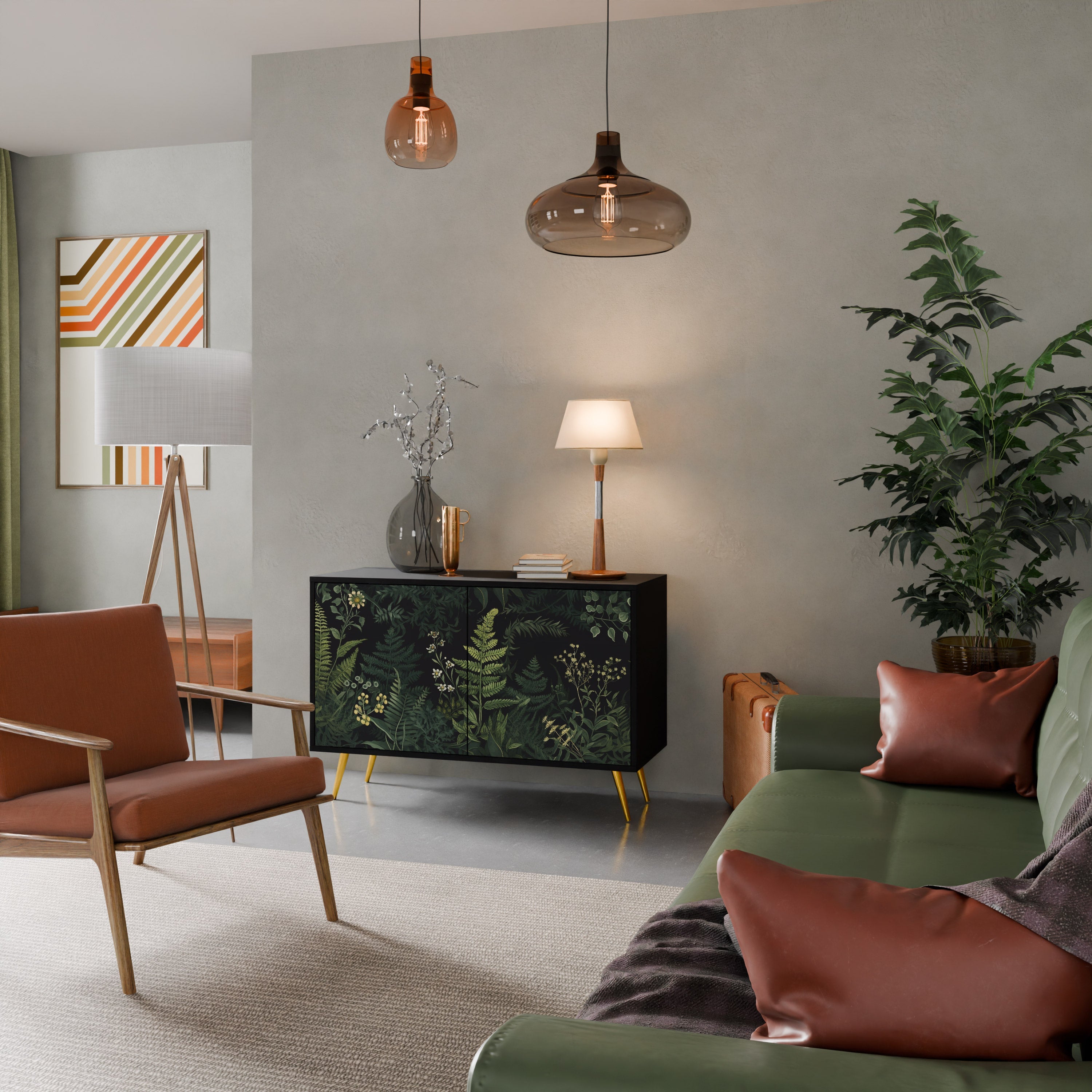 FERN FLOWERS 2-Door Sideboard in Black Finish