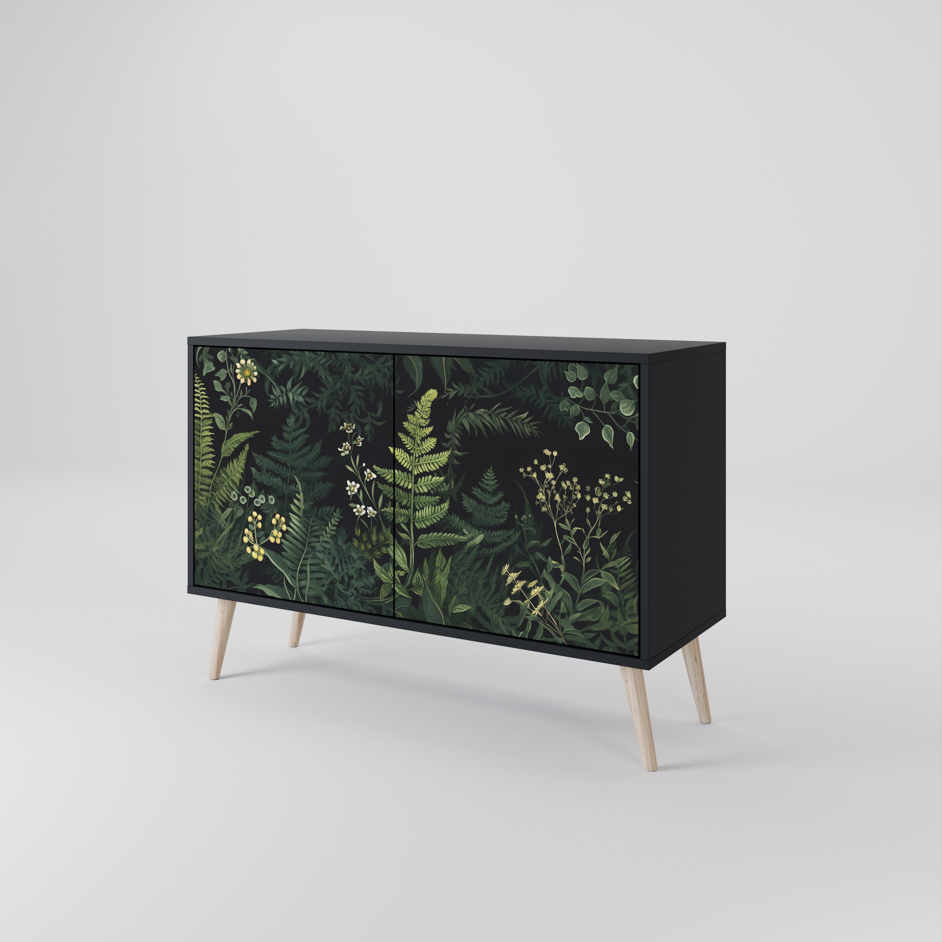 FERN FLOWERS 2-Door Sideboard in Black Finish