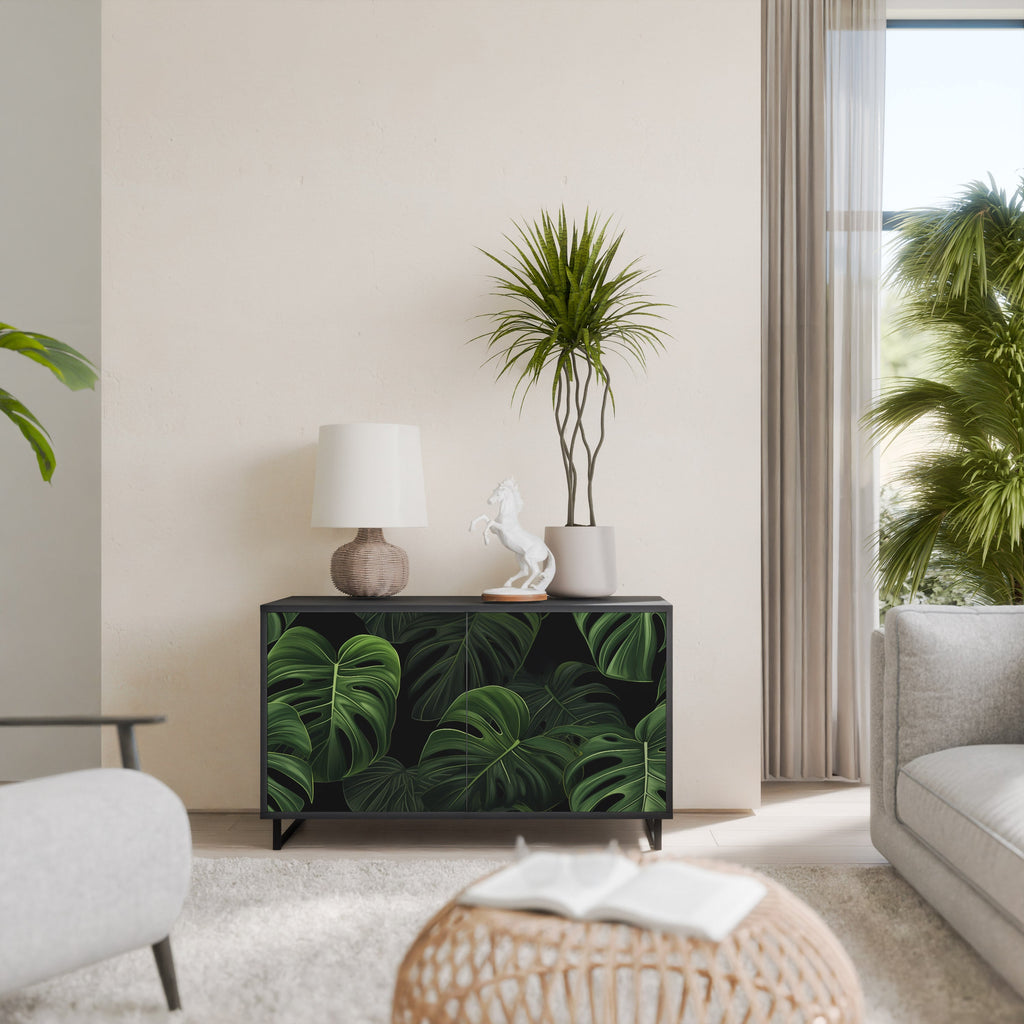 INFINITE MONSTERA Aparador de 2 Portas em Acabamento Preto