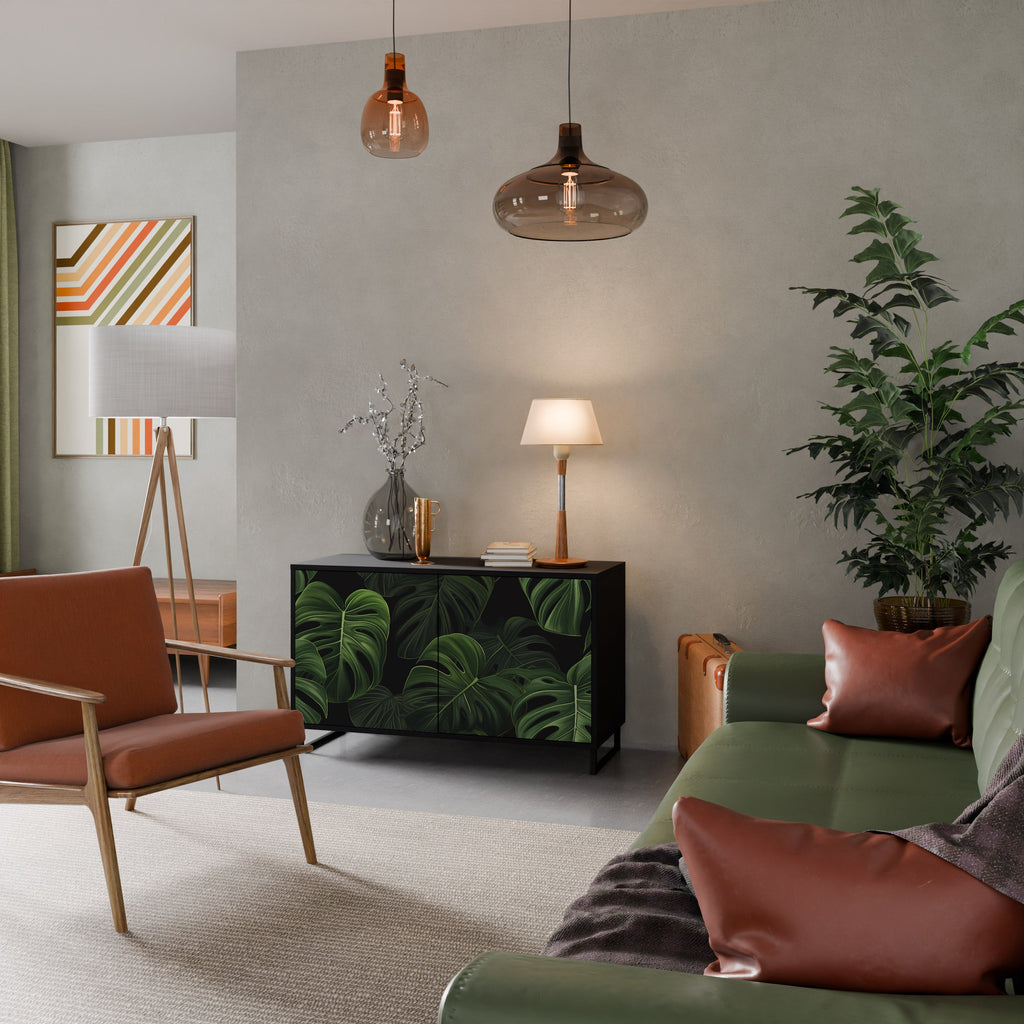 INFINITE MONSTERA Aparador de 2 Portas em Acabamento Preto