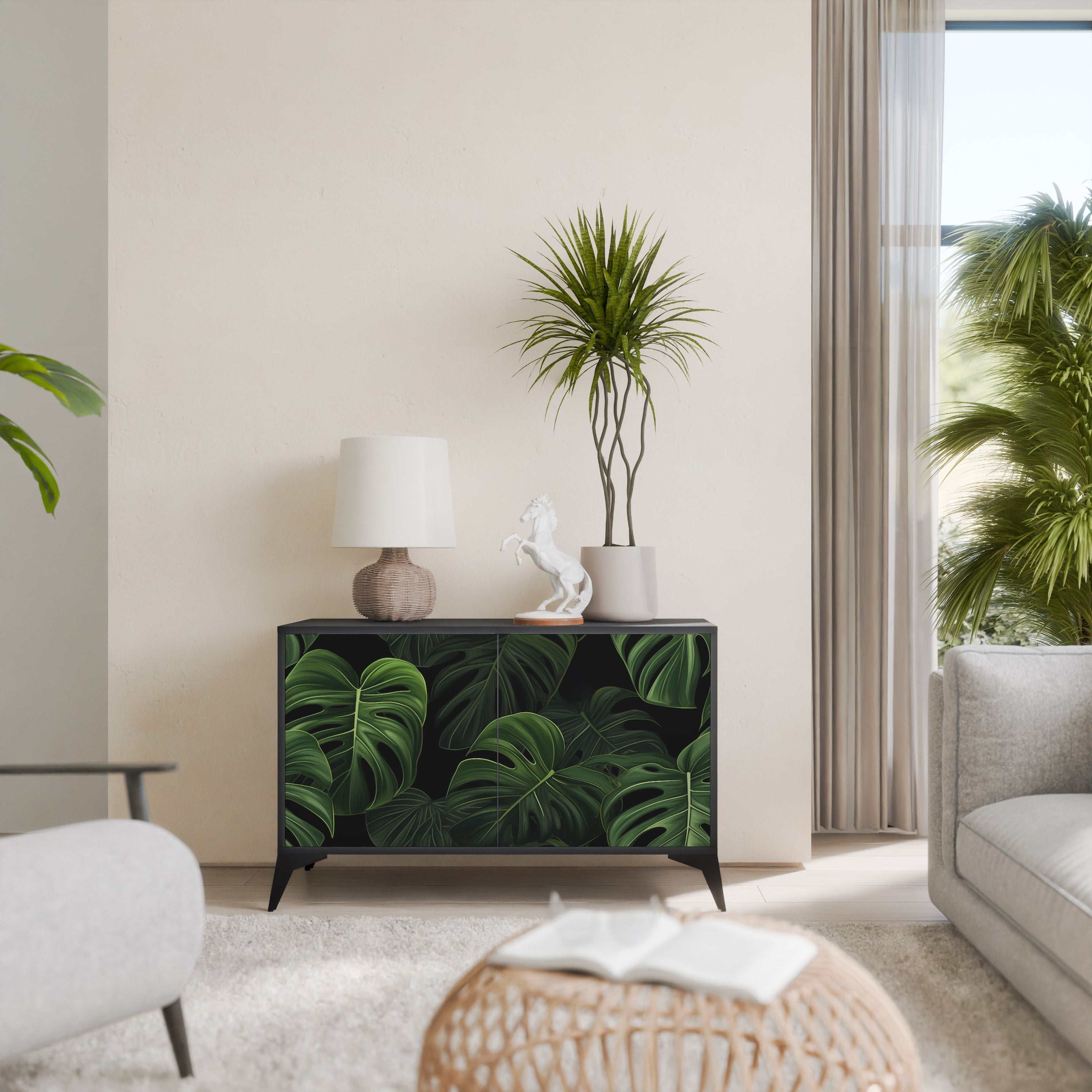 INFINITE MONSTERA Aparador de 2 Portas em Acabamento Preto