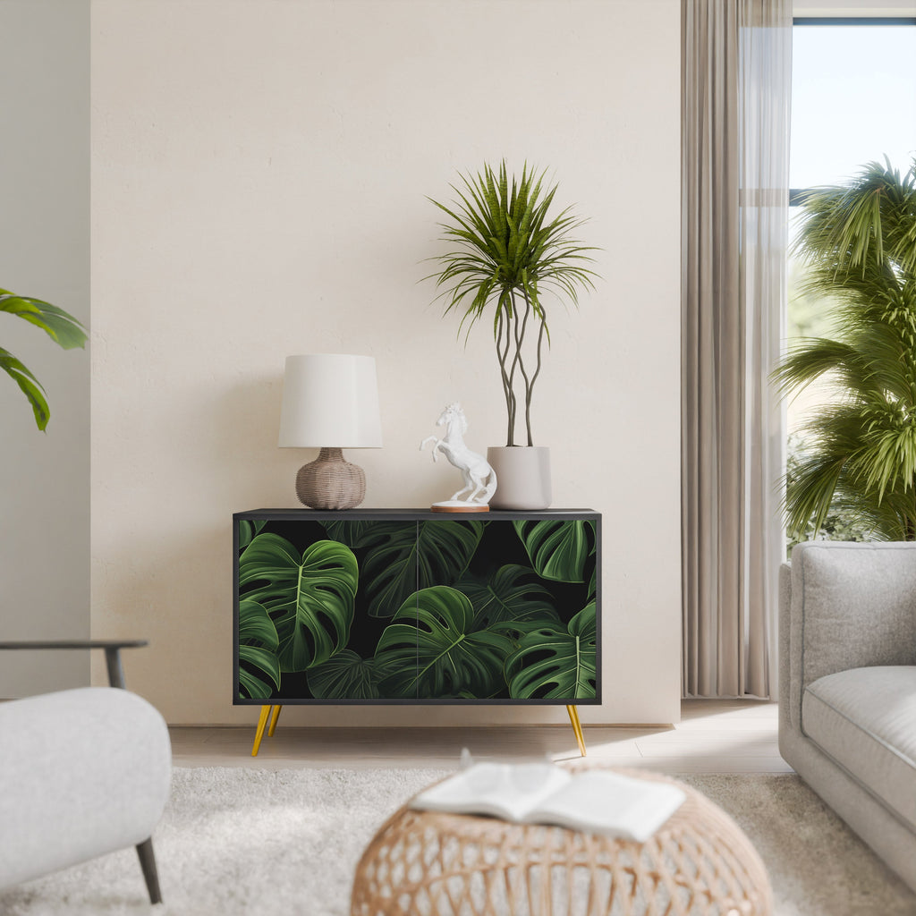 INFINITE MONSTERA Aparador de 2 Portas em Acabamento Preto