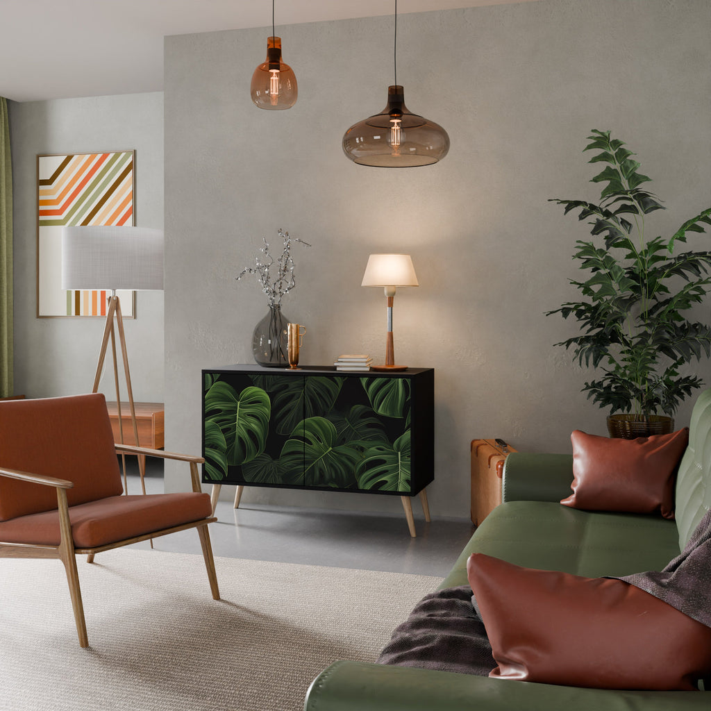 INFINITE MONSTERA Aparador de 2 Portas em Acabamento Preto