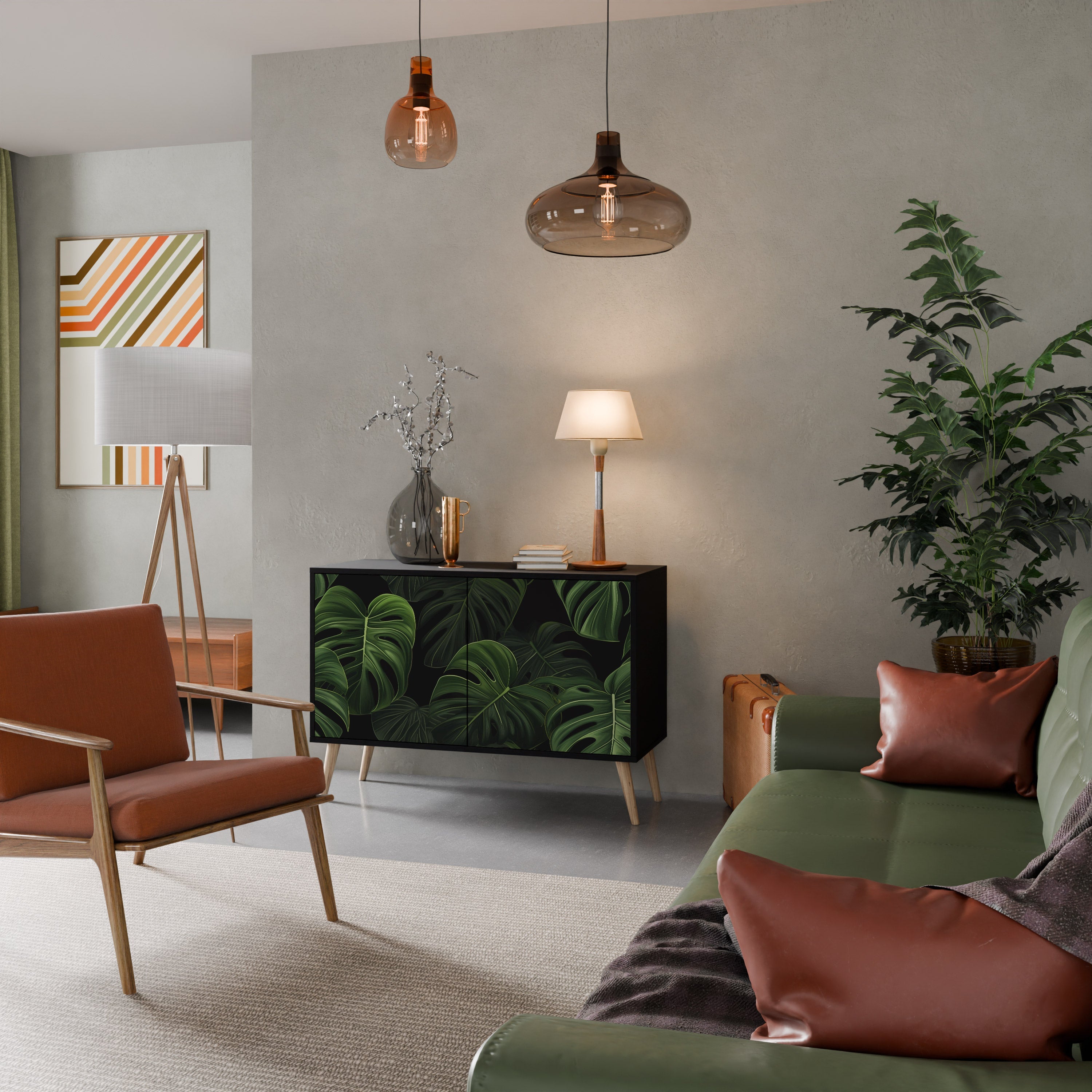 INFINITE MONSTERA Aparador de 2 Portas em Acabamento Preto