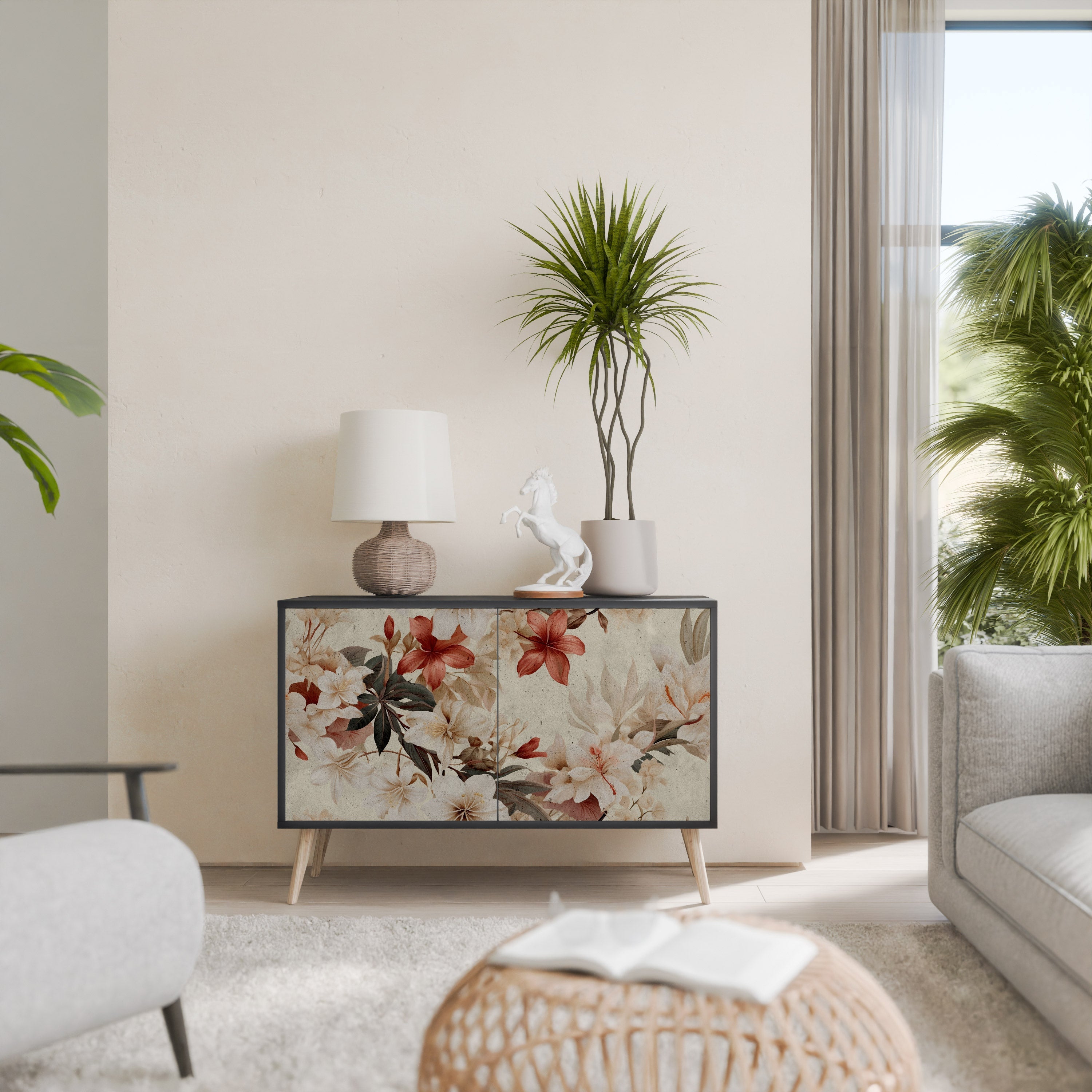 PETAL HARMONY Aparador de 2 Portas em Acabamento Preto