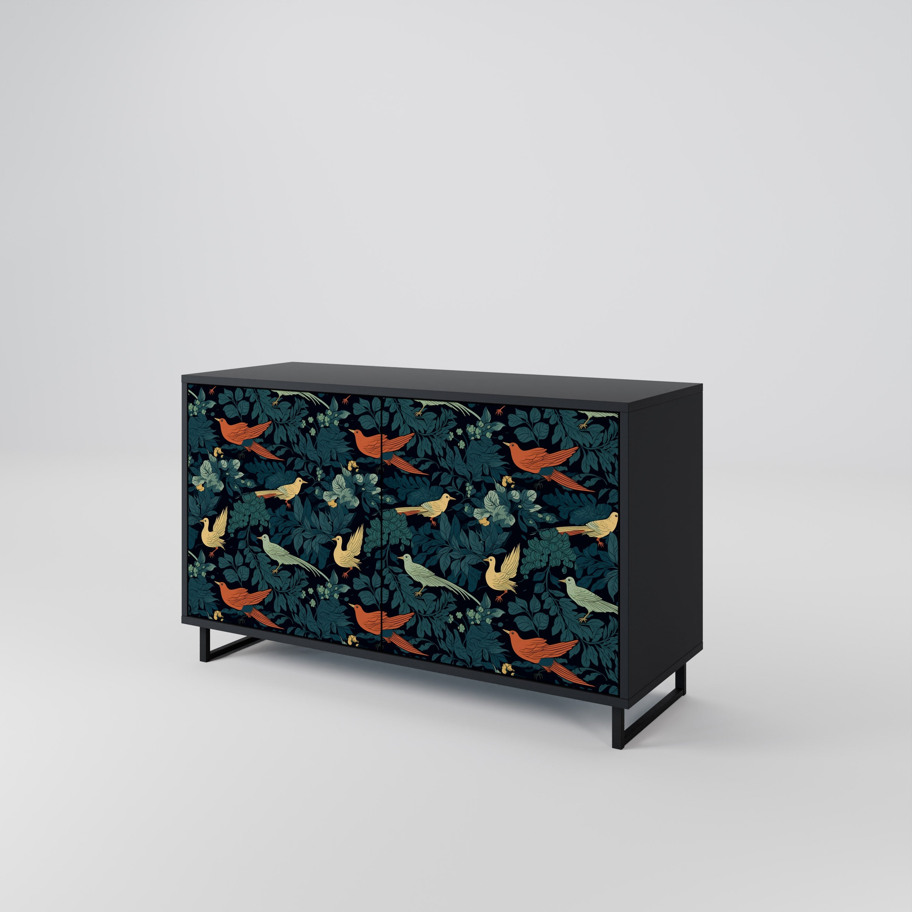 FOWL ORNAMENT 2-Door Sideboard in Black Finish