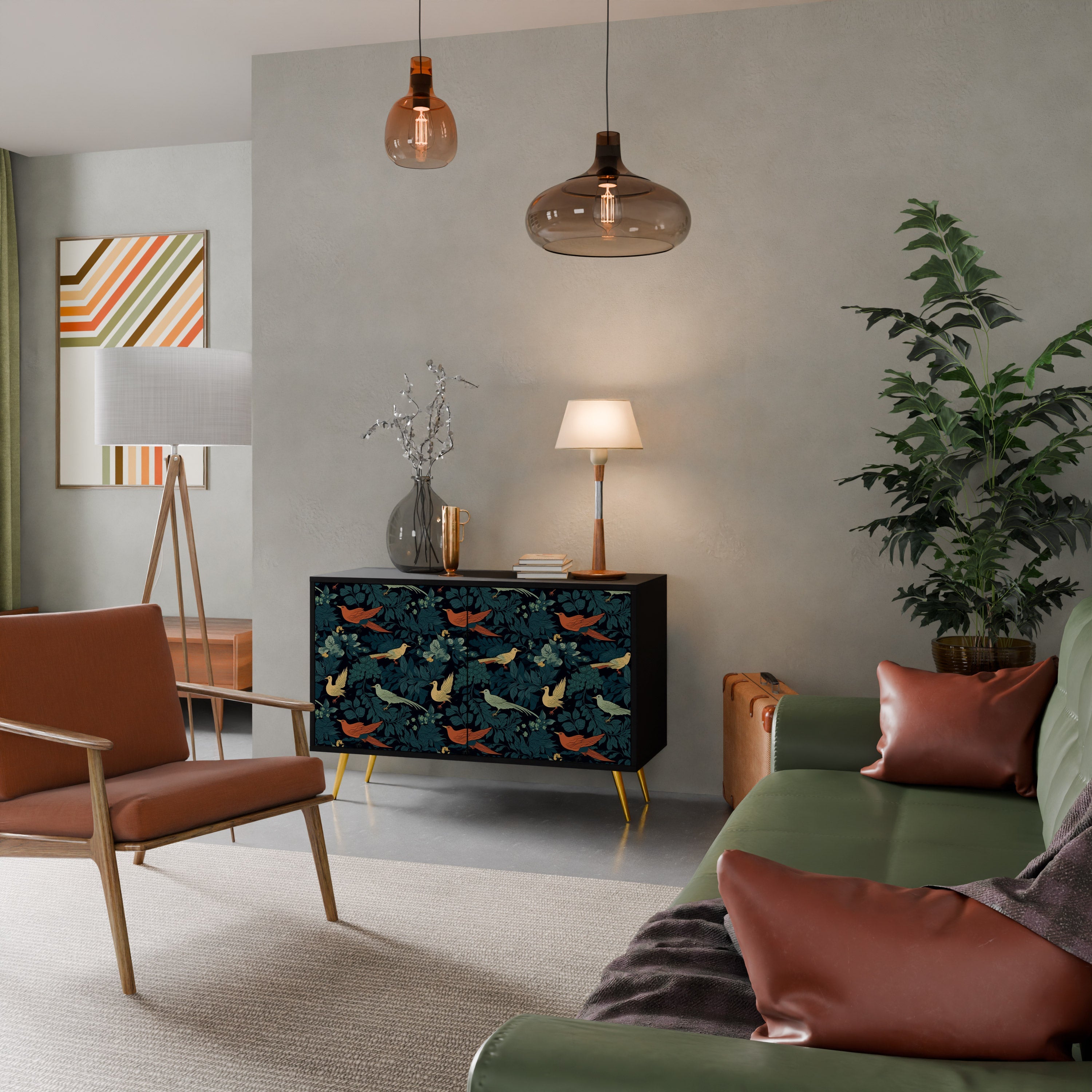 FOWL ORNAMENT 2-Door Sideboard in Black Finish