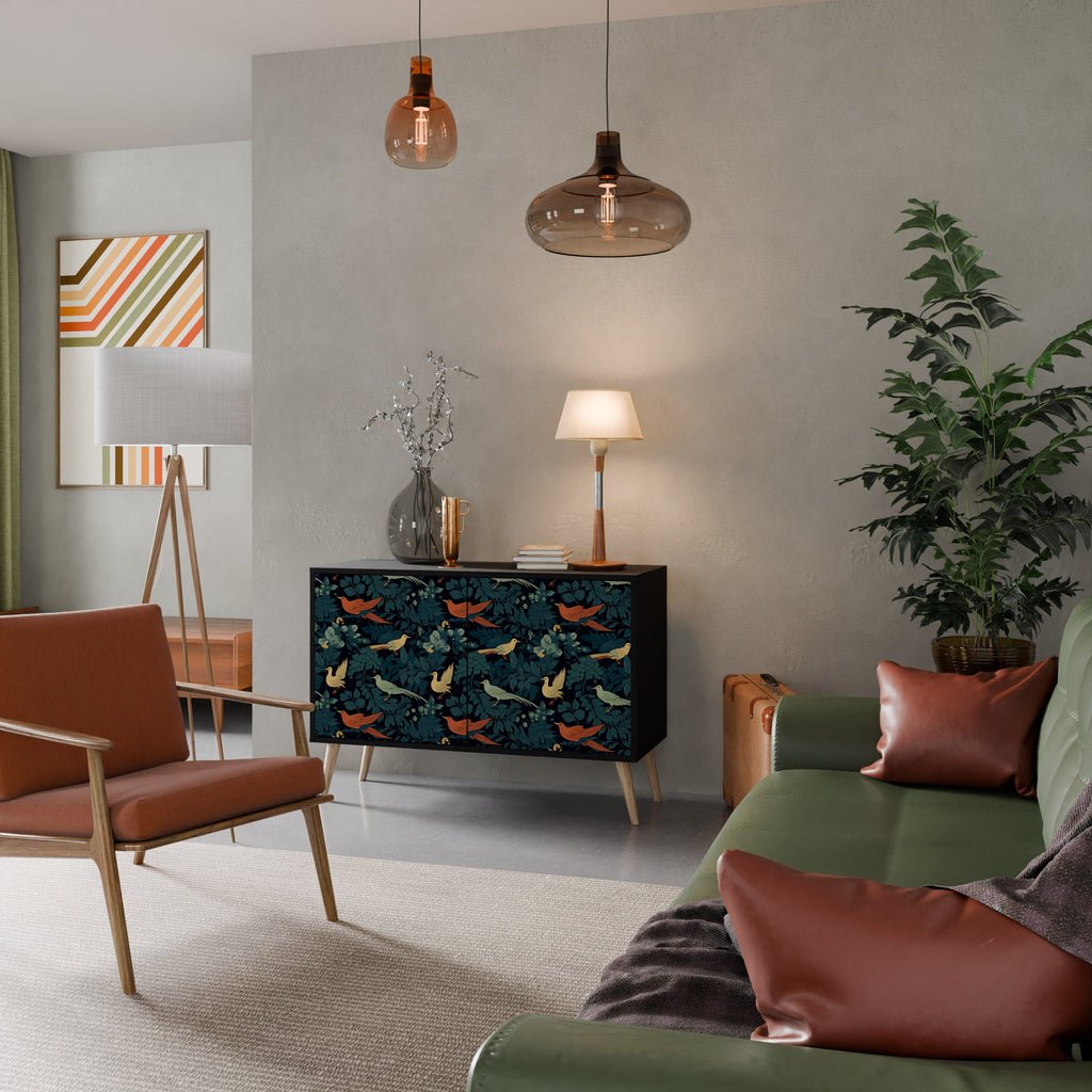 FOWL ORNAMENT 2-Door Sideboard in Black Finish