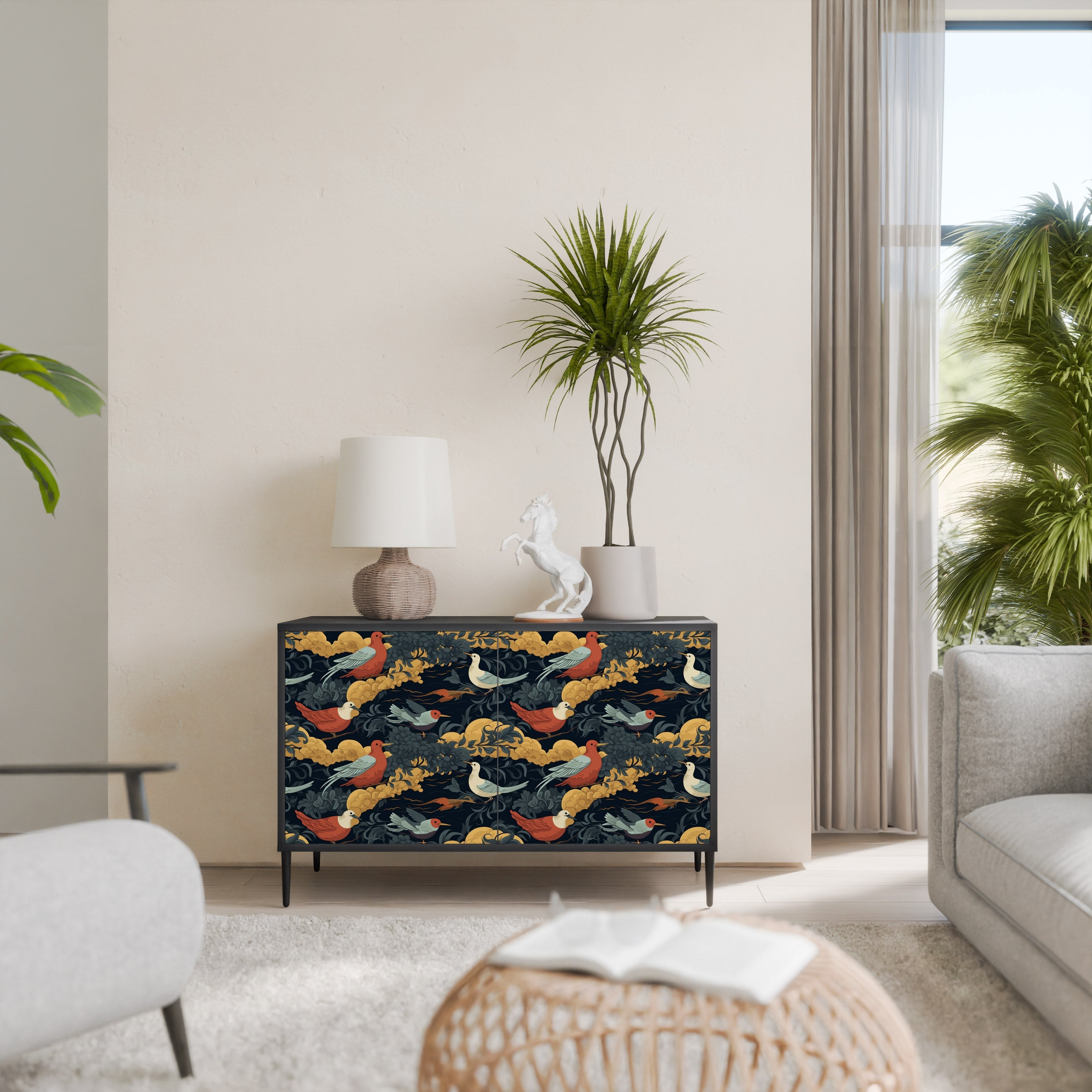 FOWLY DAZE Aparador de 2 Portas em Acabamento Preto