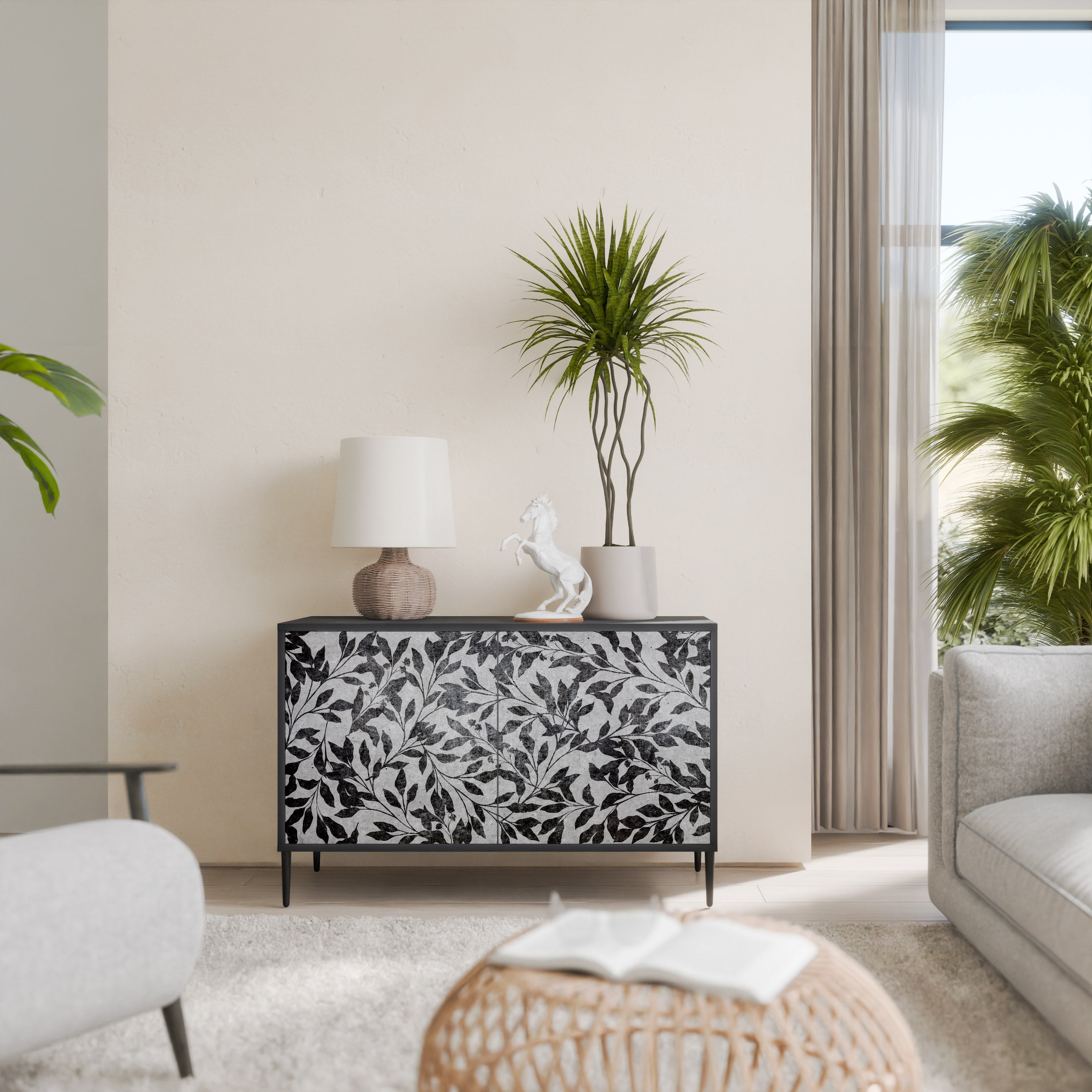 CHARCOAL SPROUT Aparador de 2 Portas em Acabamento Preto