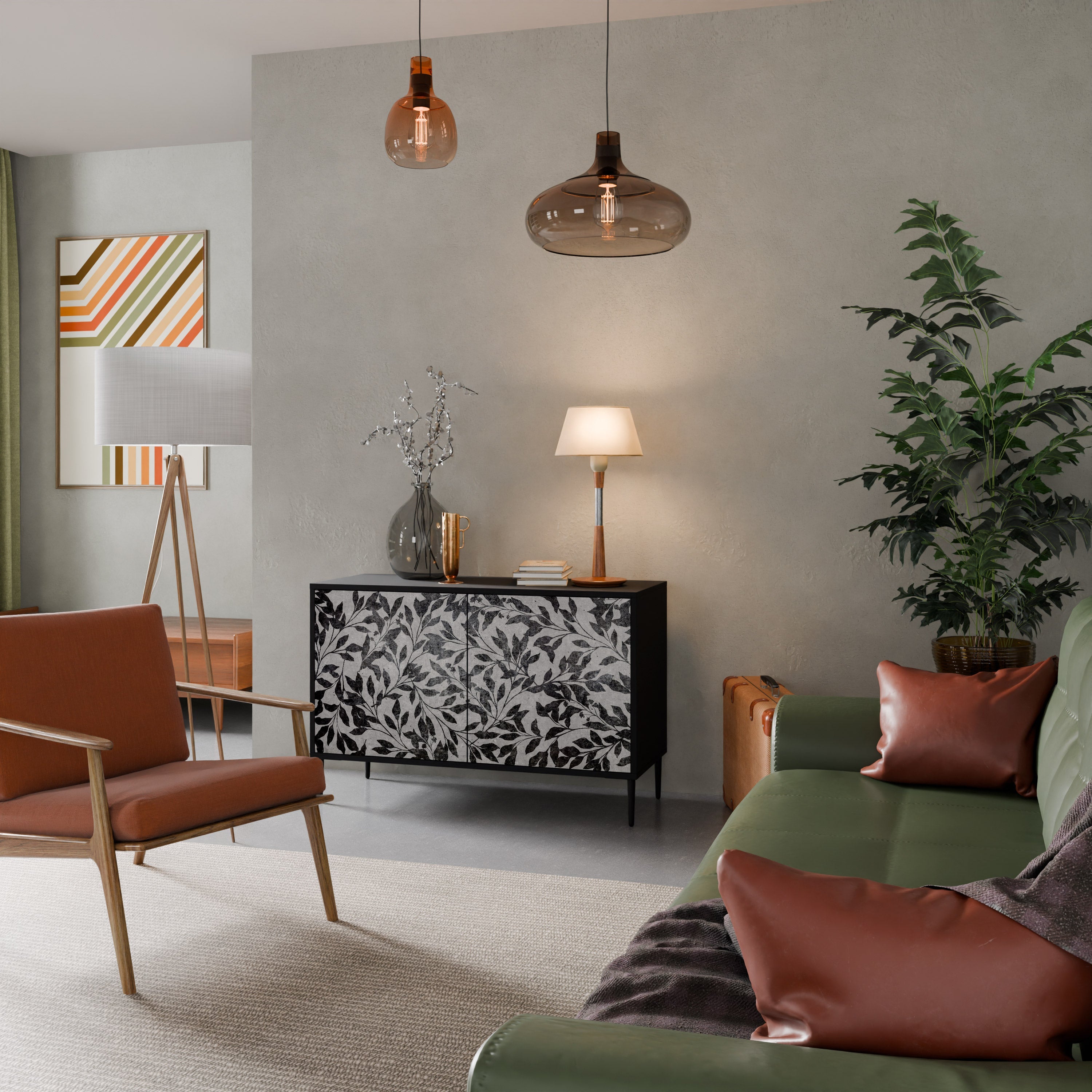 CHARCOAL SPROUT Aparador de 2 Portas em Acabamento Preto