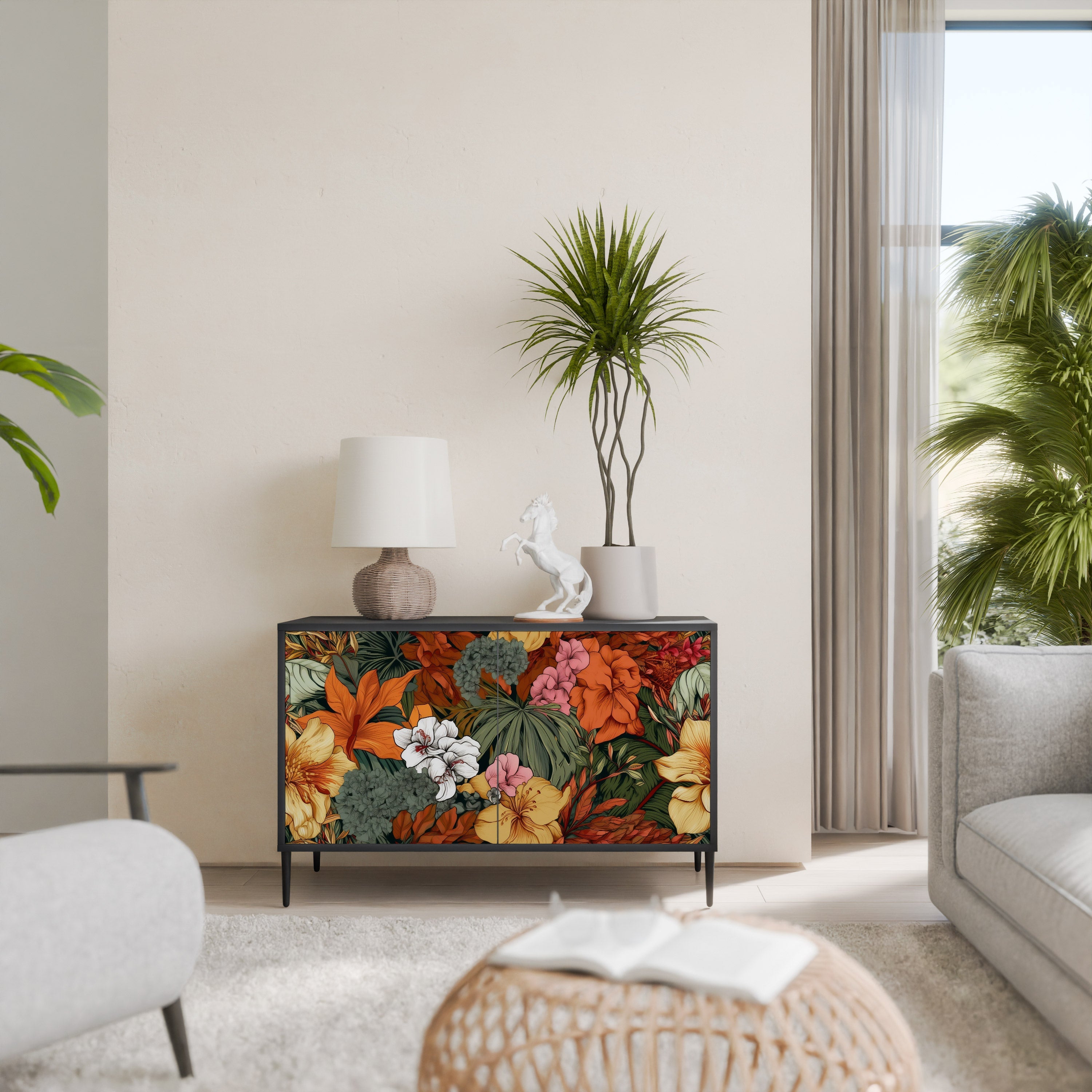 RADIANT FLORA Aparador de 2 Portas em Acabamento Preto