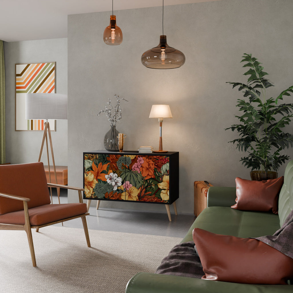 RADIANT FLORA Aparador de 2 Portas em Acabamento Preto