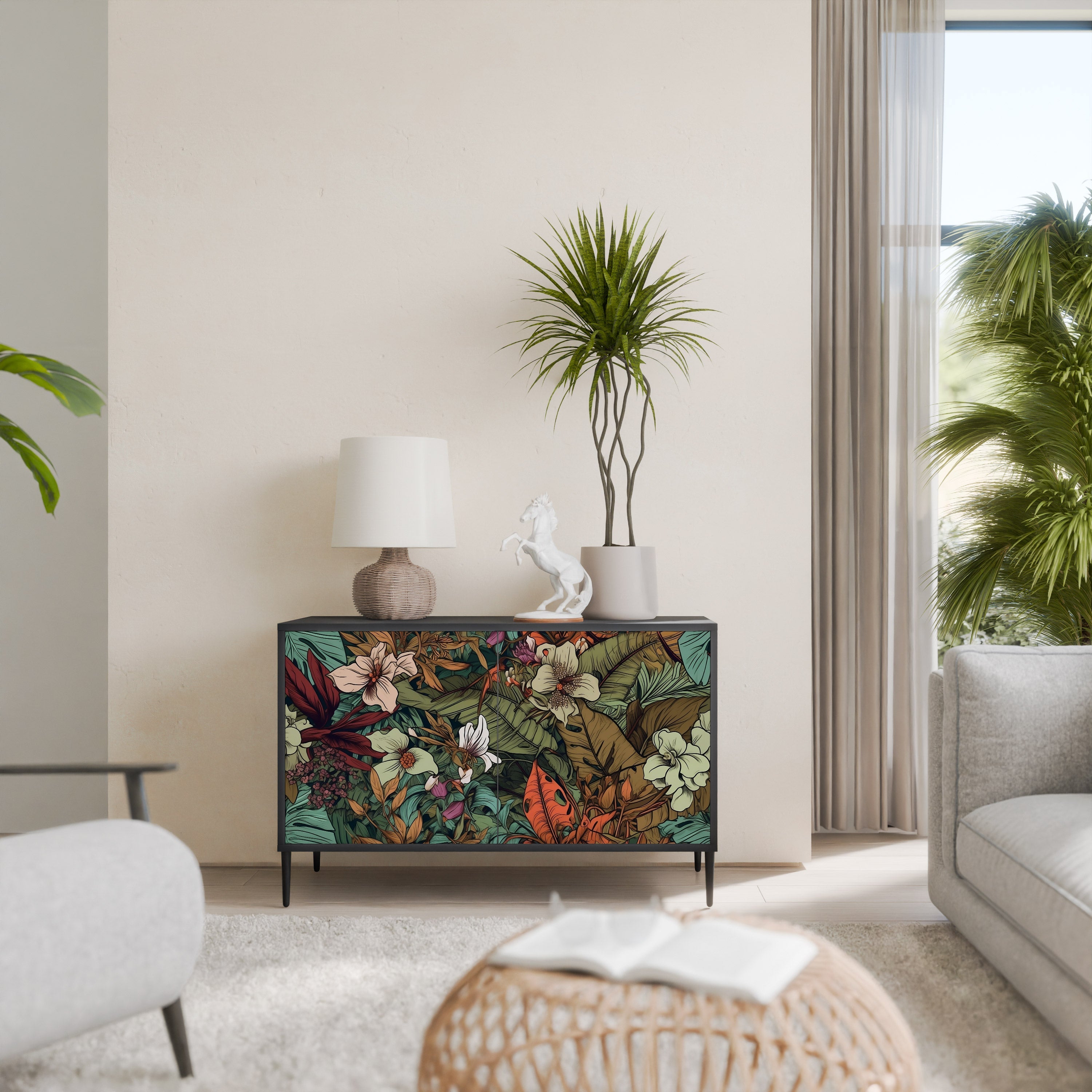 BOTANICAL EMERGENCE Aparador de 2 Portas em Acabamento Preto