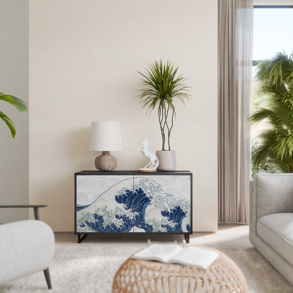 THE GREAT WAVE AT KANAGAWA Aparador de 2 Portas em Acabamento Preto
