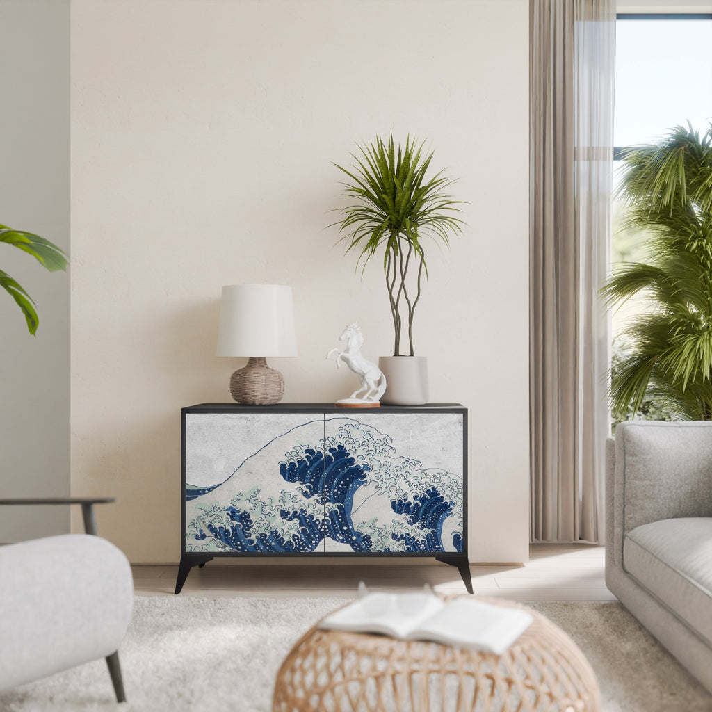 THE GREAT WAVE AT KANAGAWA Aparador de 2 Portas em Acabamento Preto