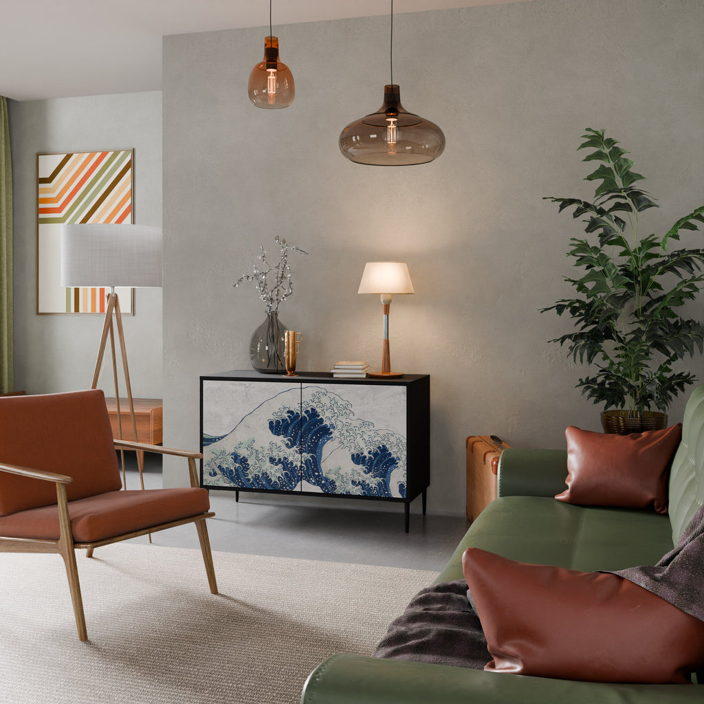 THE GREAT WAVE AT KANAGAWA Aparador de 2 Portas em Acabamento Preto