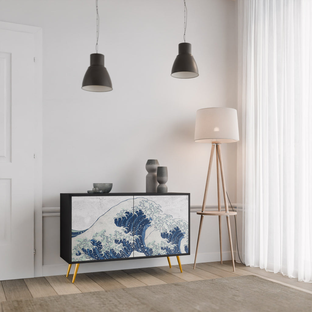 THE GREAT WAVE AT KANAGAWA Aparador de 2 Portas em Acabamento Preto