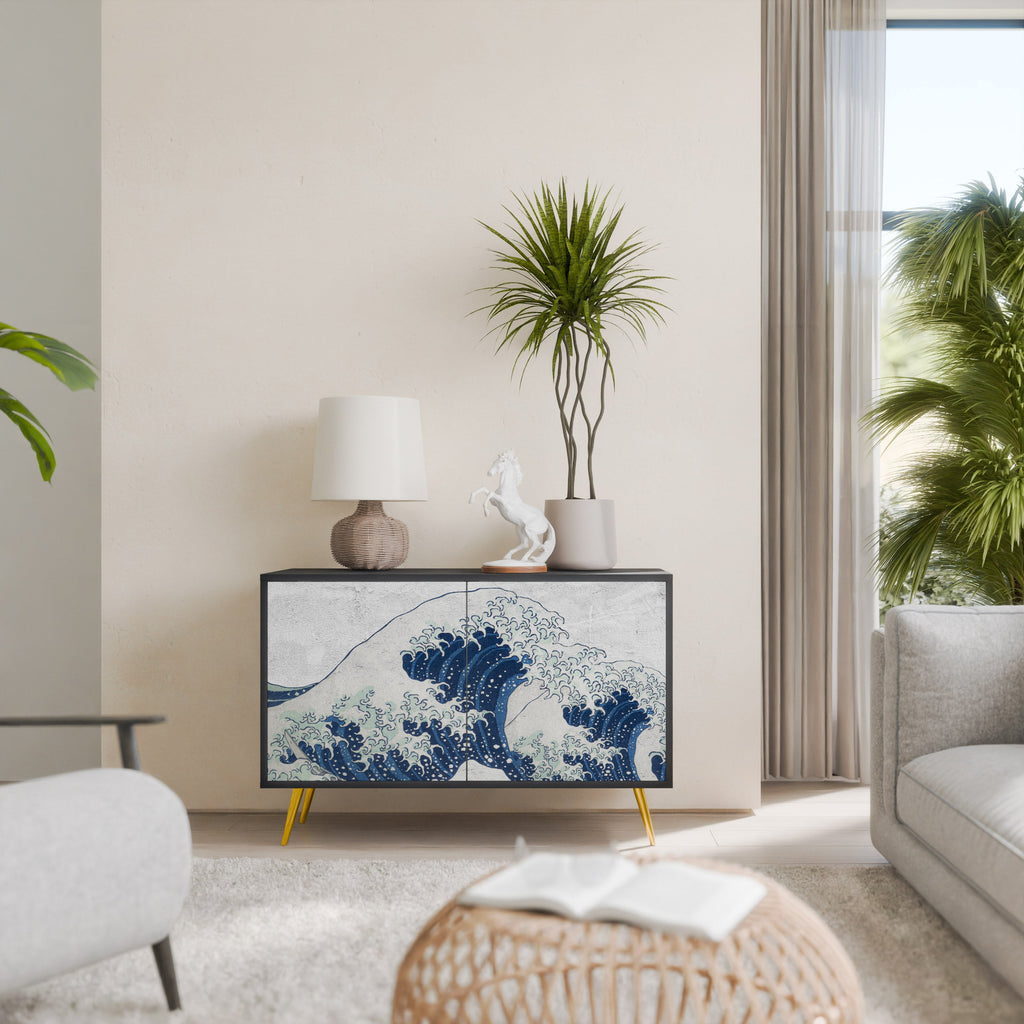 THE GREAT WAVE AT KANAGAWA Aparador de 2 Portas em Acabamento Preto