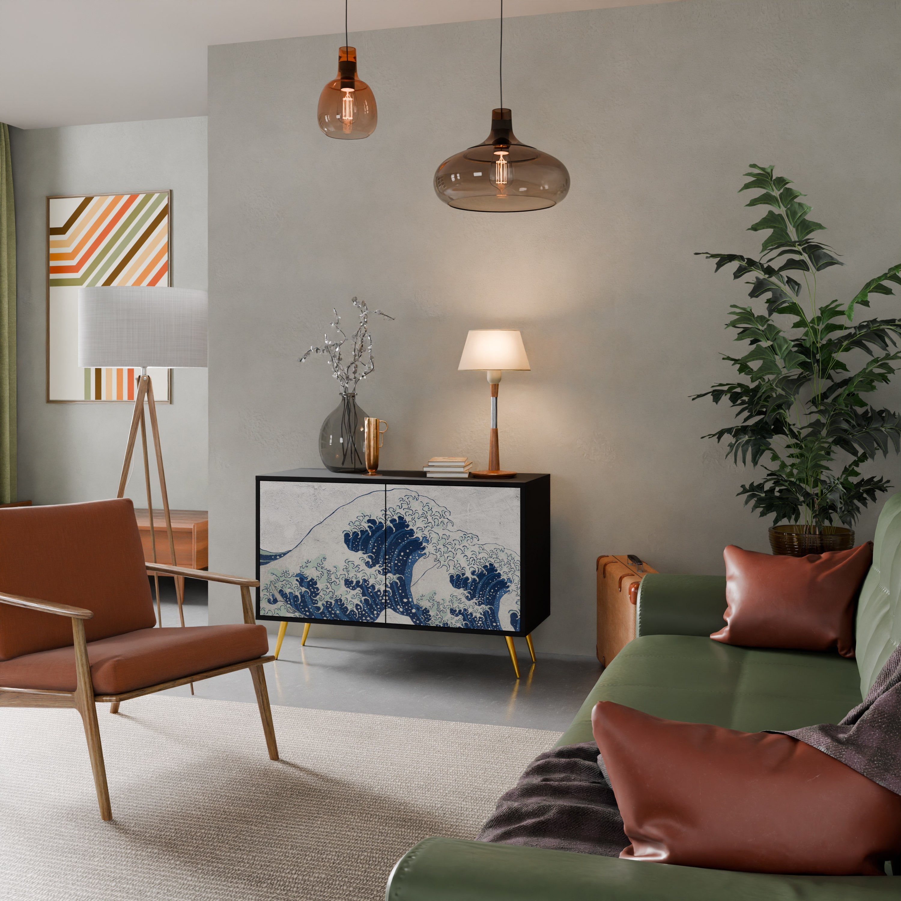 THE GREAT WAVE AT KANAGAWA Aparador de 2 Portas em Acabamento Preto