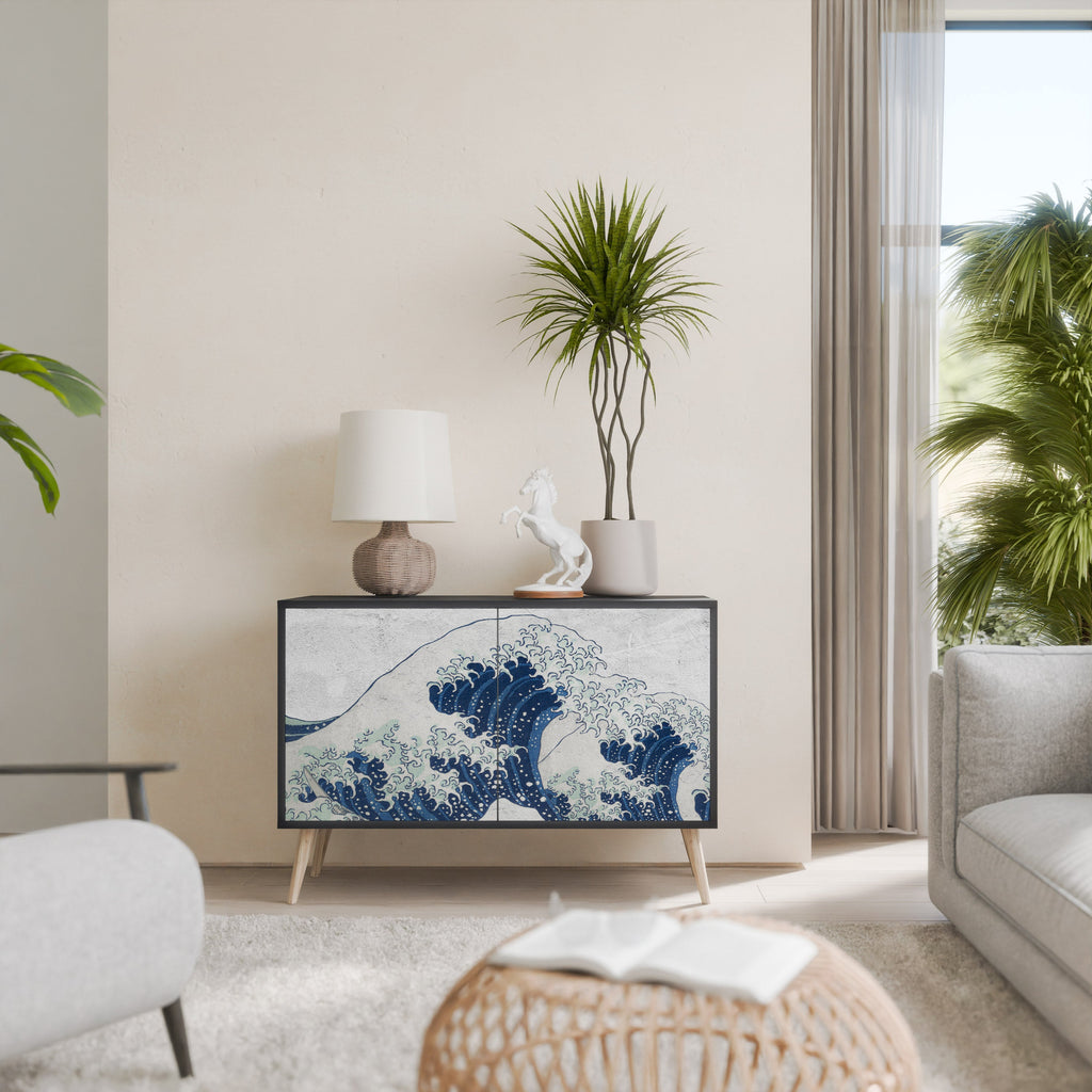 THE GREAT WAVE AT KANAGAWA Aparador de 2 Portas em Acabamento Preto
