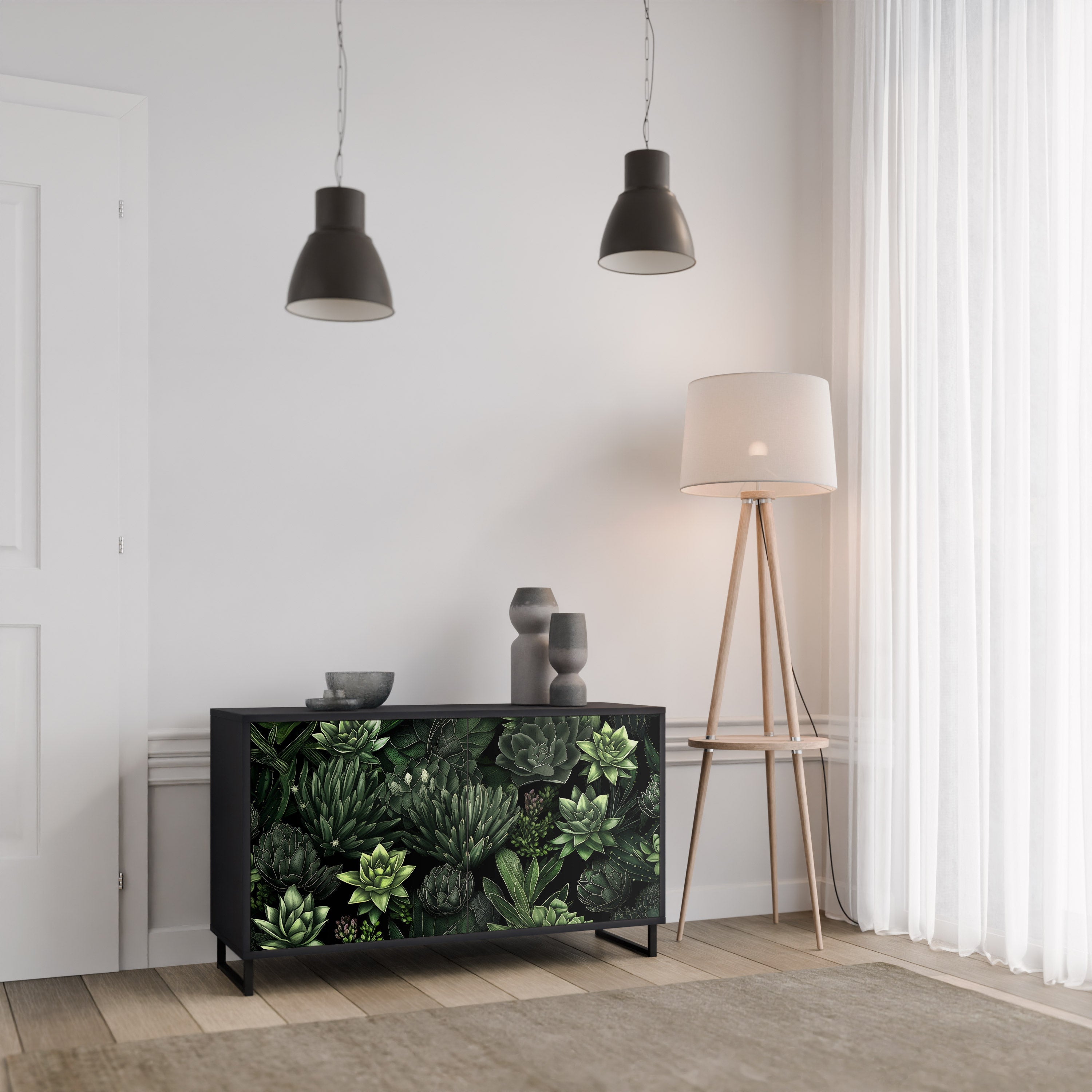 SUCCULENT JUNGLE 2-Door Sideboard in Black Finish