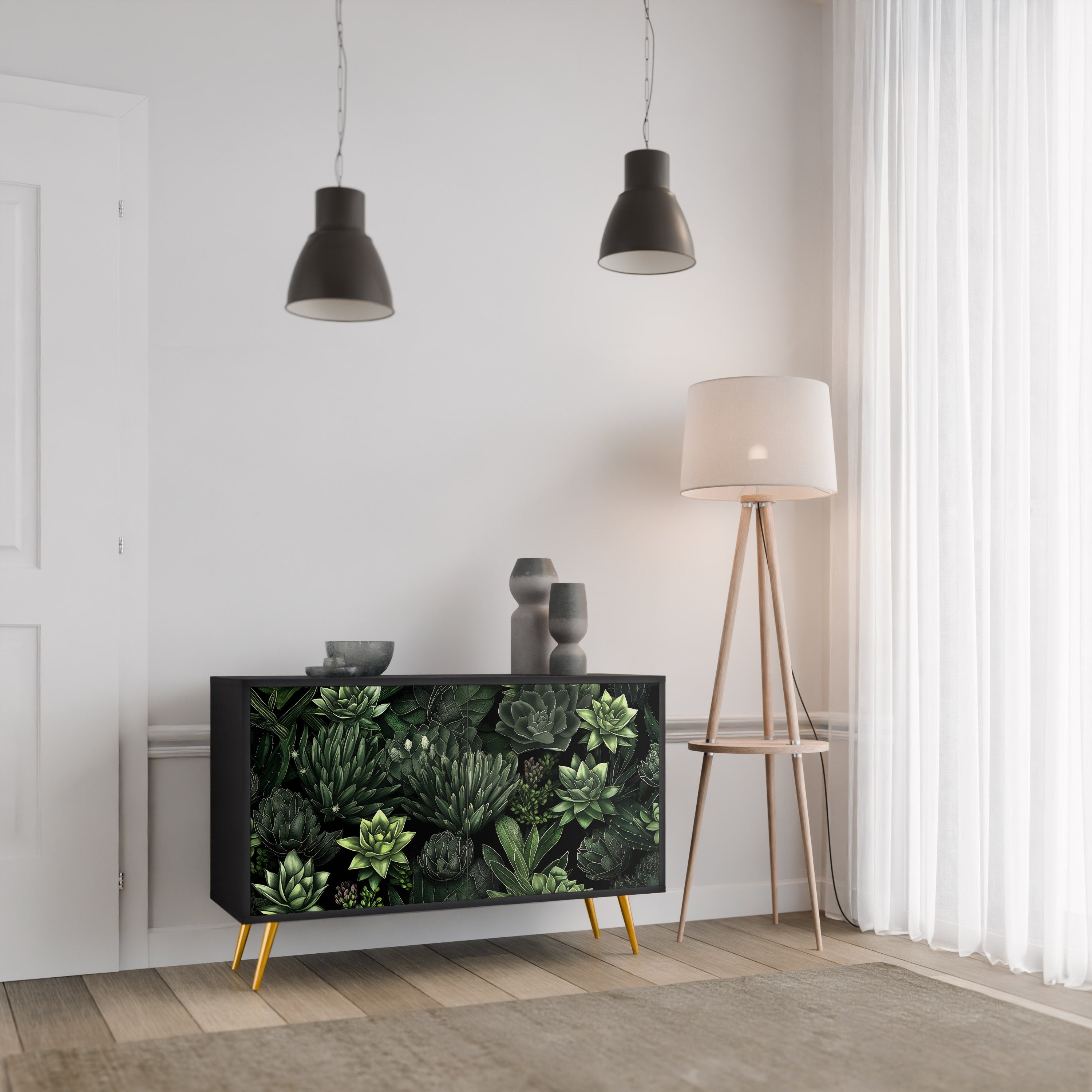 SUCCULENT JUNGLE 2-Door Sideboard in Black Finish