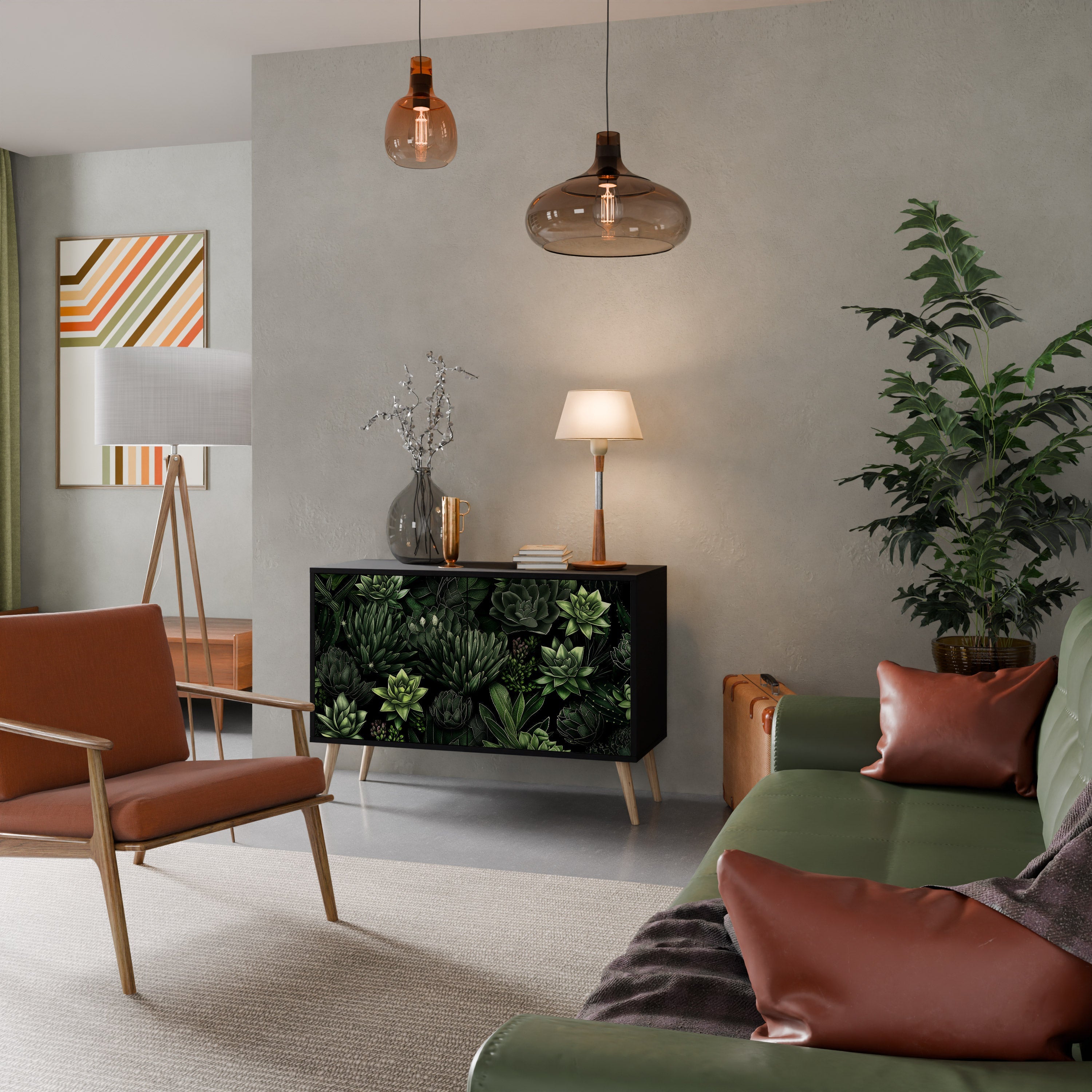 SUCCULENT JUNGLE 2-Door Sideboard in Black Finish