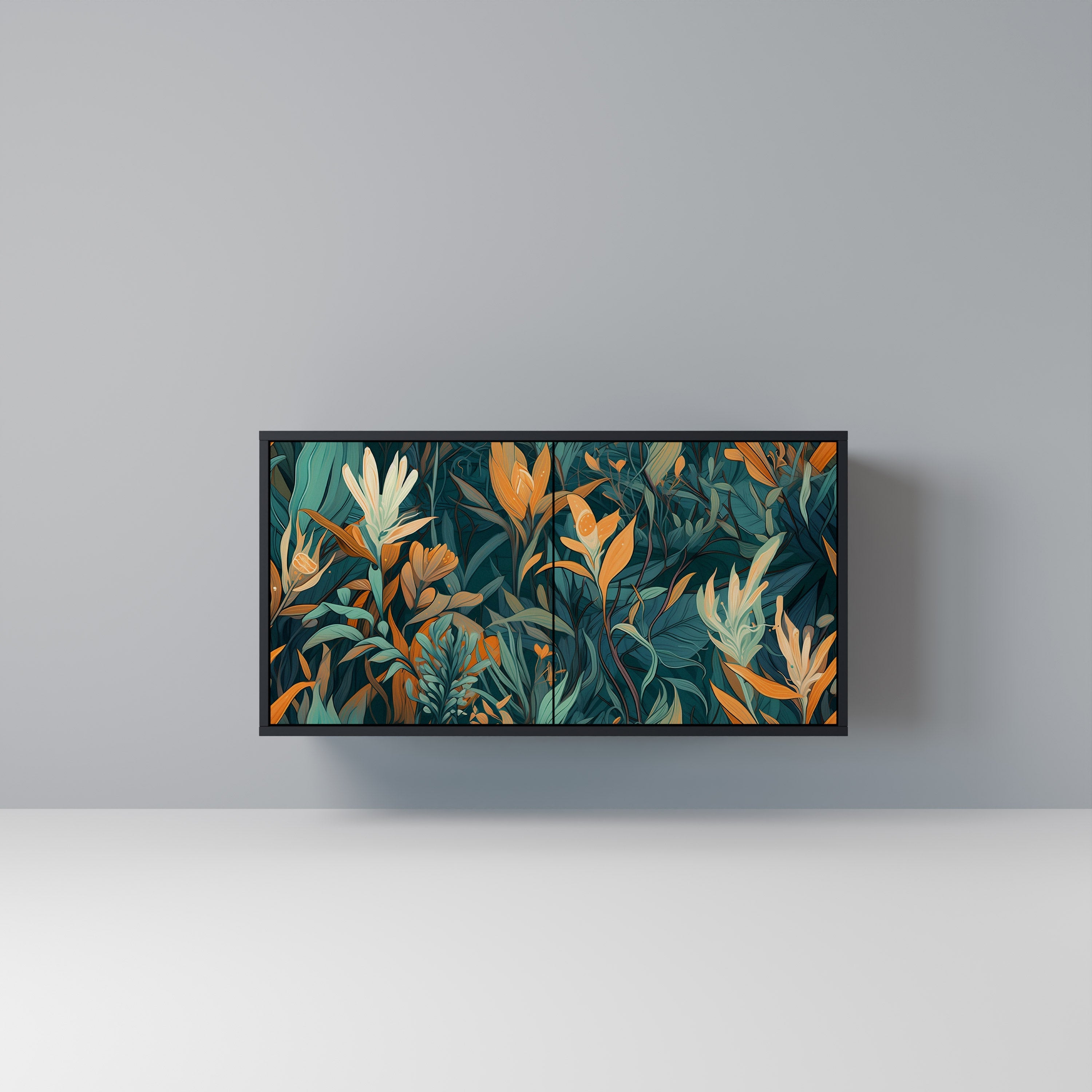 FLORAL SERENITY Aparador de 2 Portas em Acabamento Preto