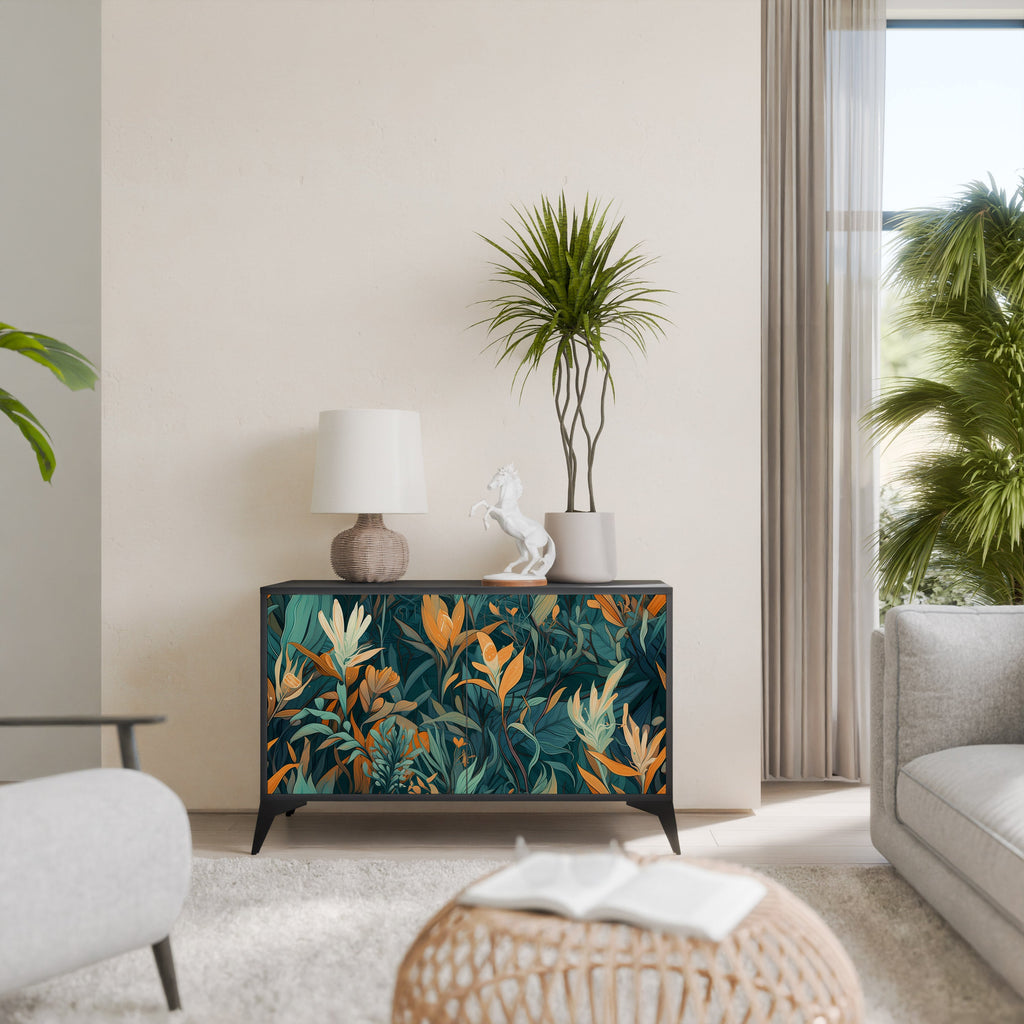 FLORAL SERENITY Aparador de 2 Portas em Acabamento Preto