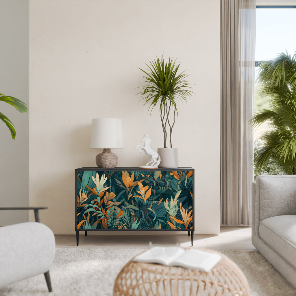 FLORAL SERENITY Aparador de 2 Portas em Acabamento Preto