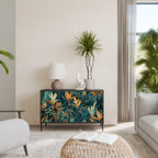 FLORAL SERENITY Aparador de 2 Portas em Acabamento Preto