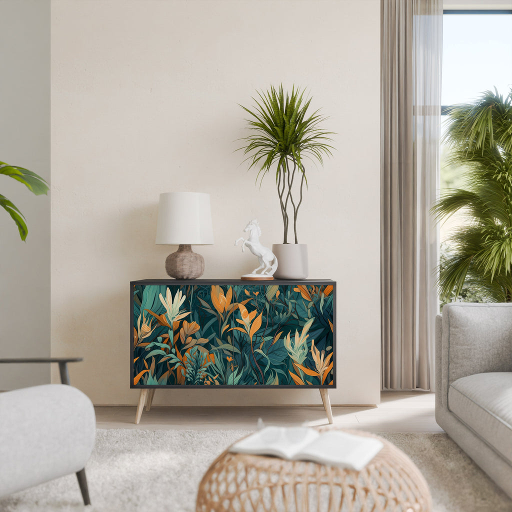 FLORAL SERENITY Aparador de 2 Portas em Acabamento Preto