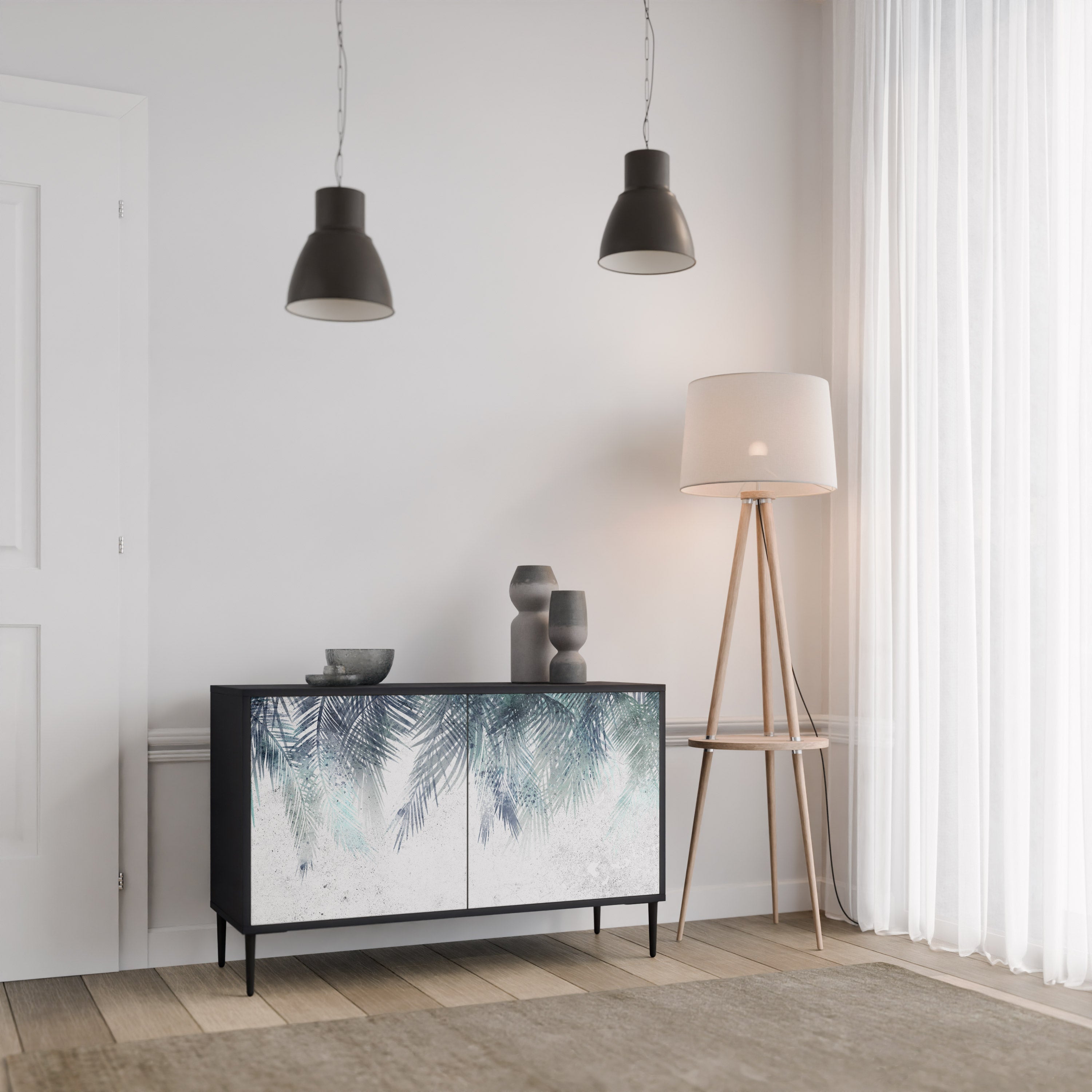 PALM VEIL Aparador de 2 Portas em Acabamento Preto