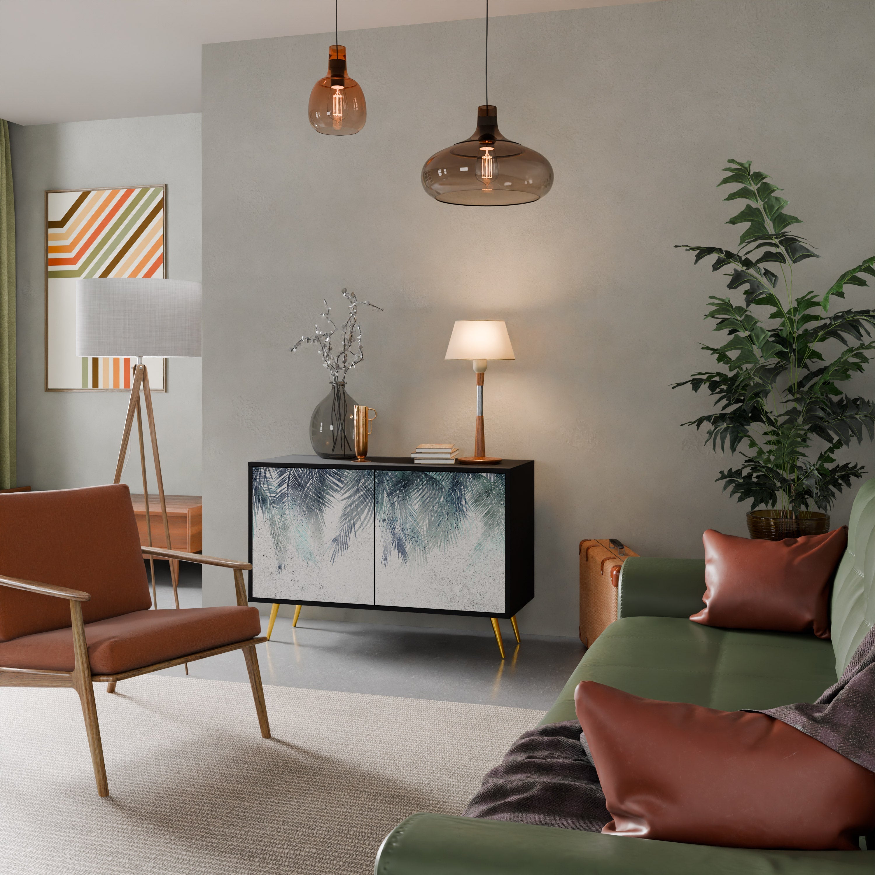 PALM VEIL Aparador de 2 Portas em Acabamento Preto