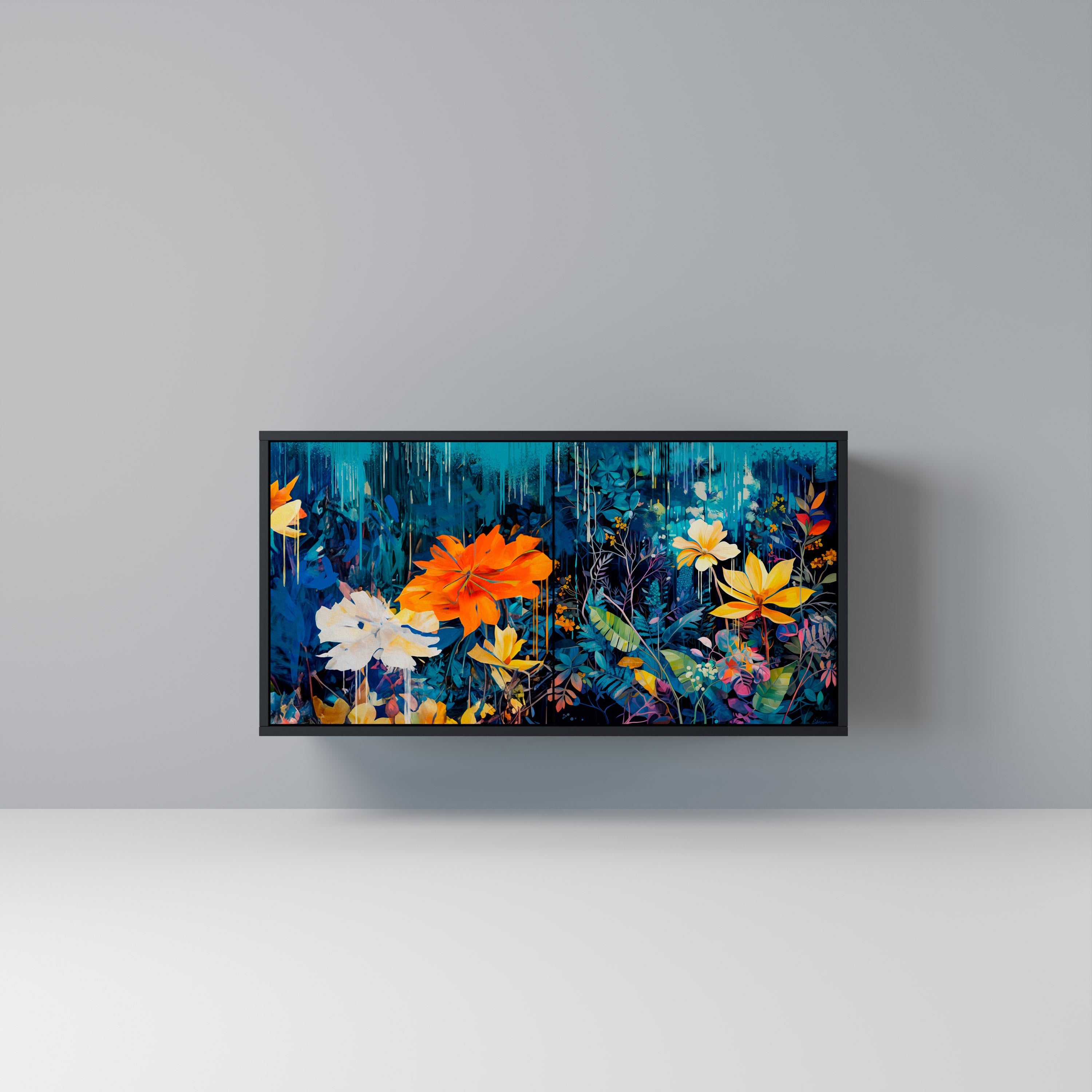 MIDNIGHT BLOSSOM Aparador de 2 Portas em Acabamento Preto