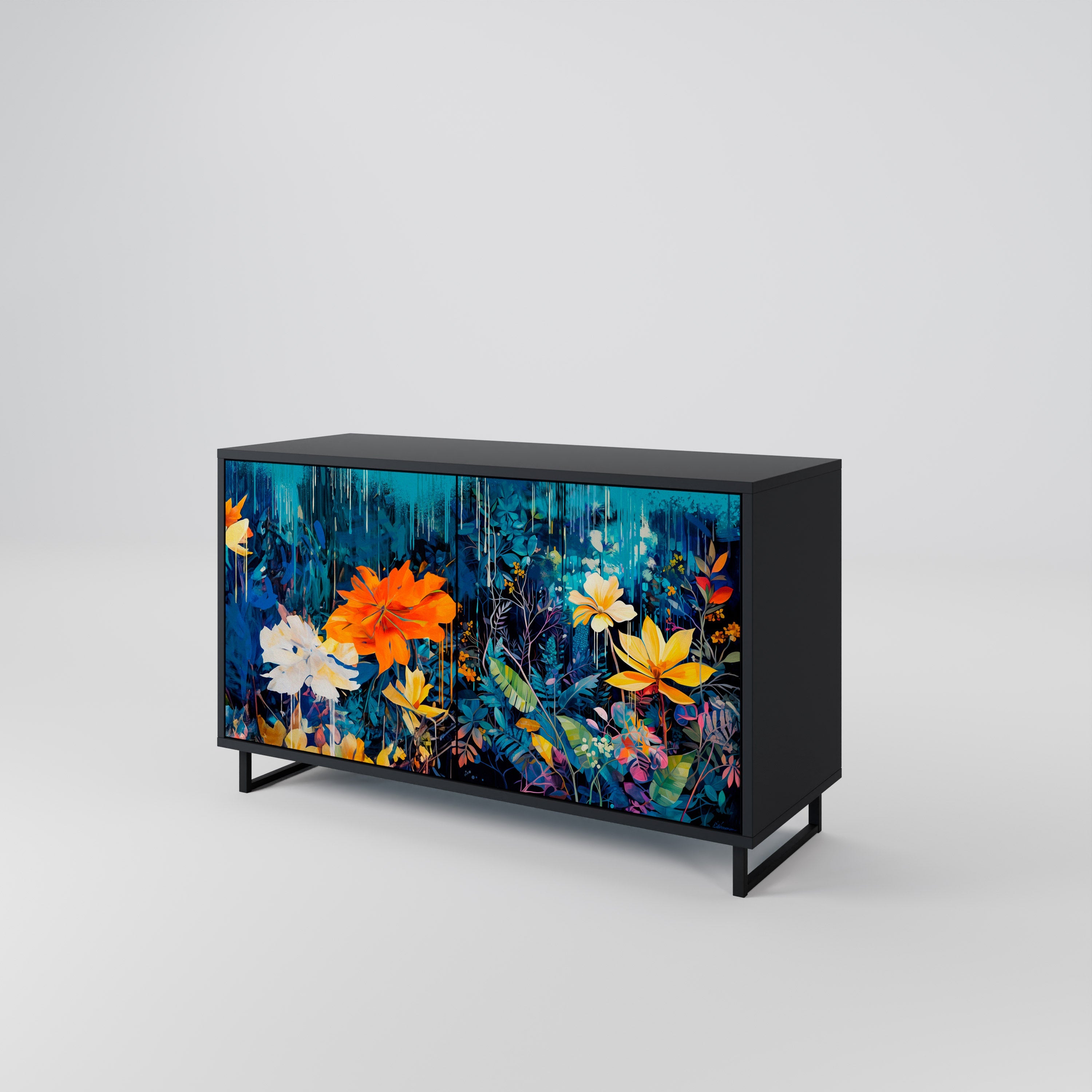 MIDNIGHT BLOSSOM 2-Door Sideboard in Black Finish
