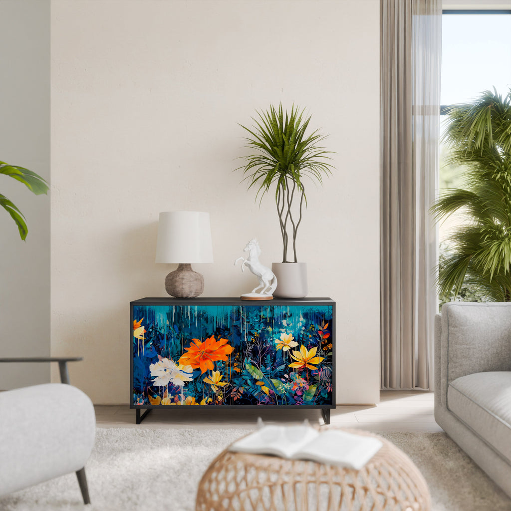 MIDNIGHT BLOSSOM 2-Door Sideboard in Black Finish