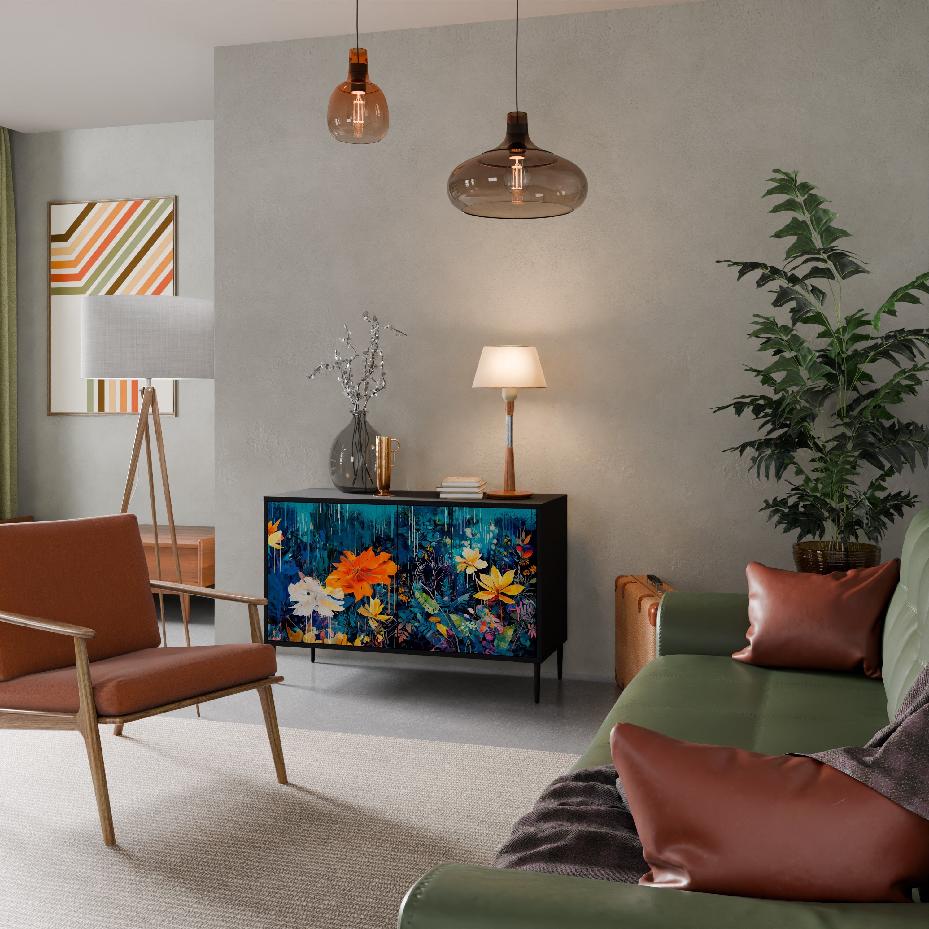 MIDNIGHT BLOSSOM Aparador de 2 Portas em Acabamento Preto