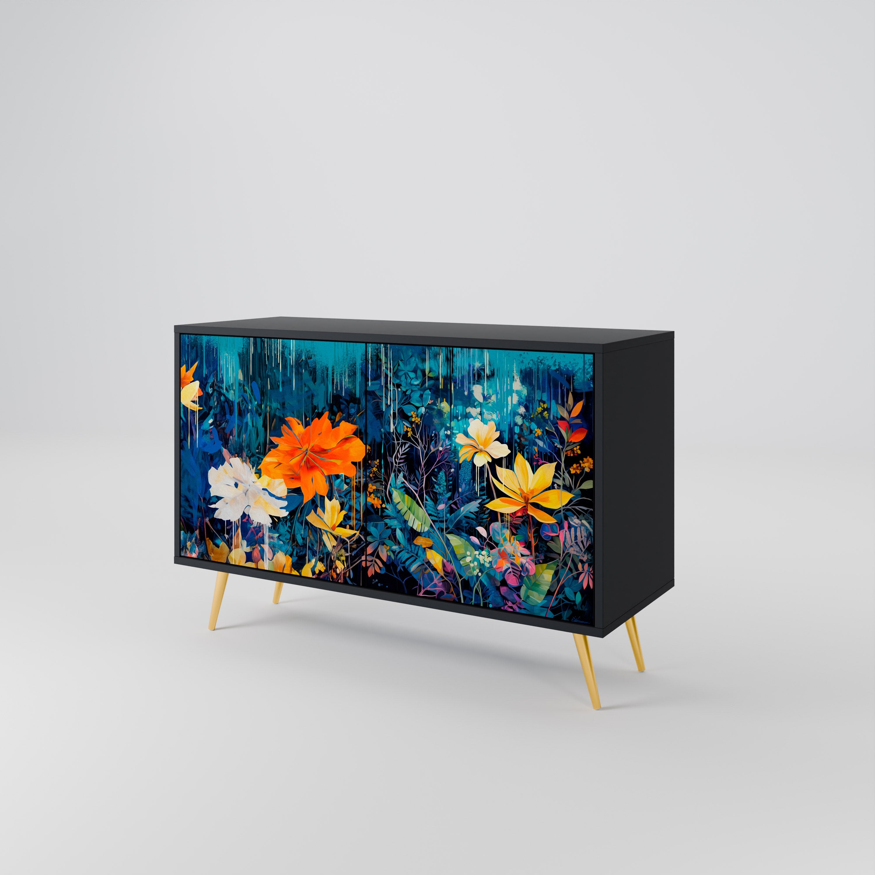 MIDNIGHT BLOSSOM 2-Door Sideboard in Black Finish